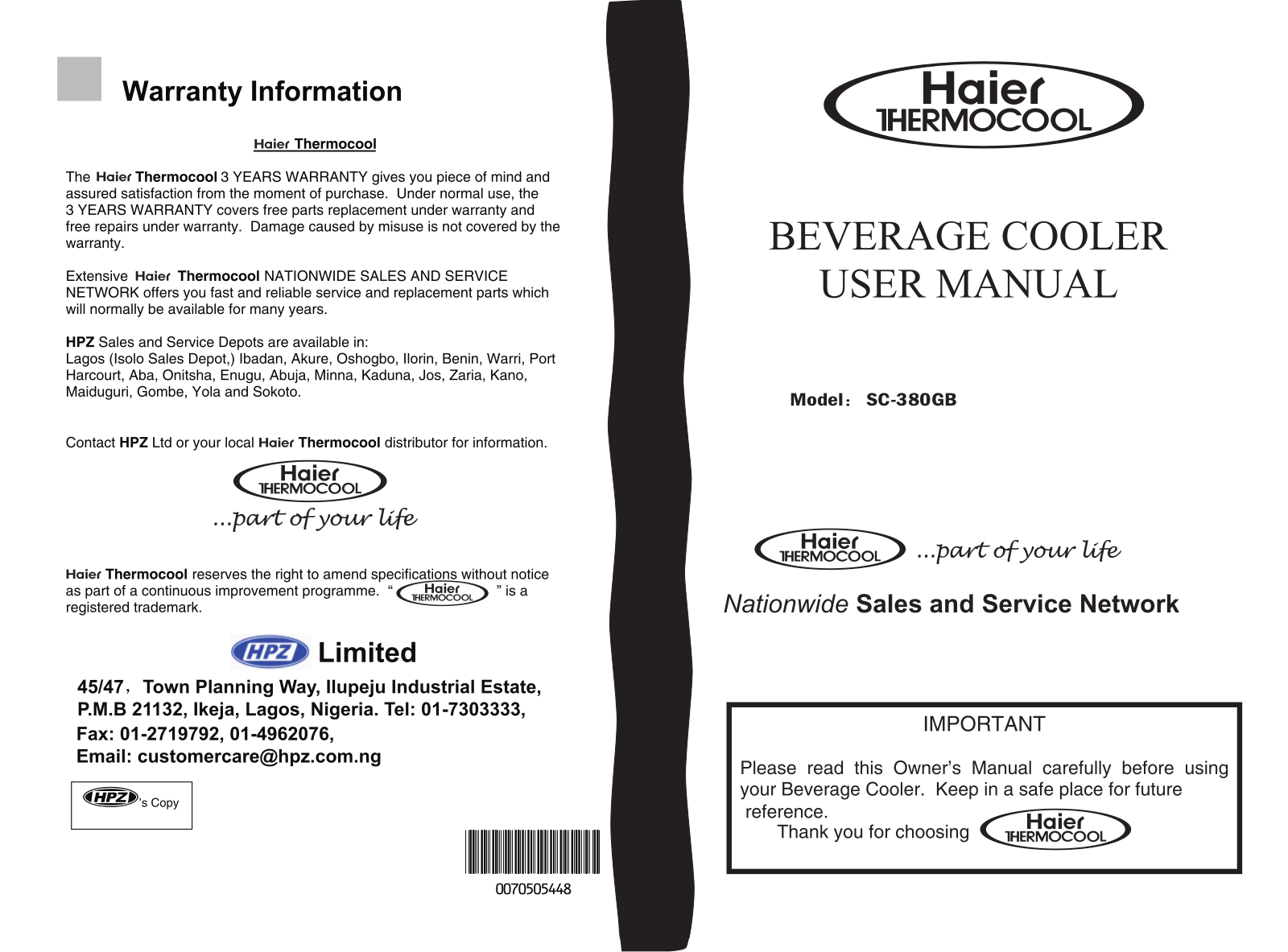 Haier SC-380GB User Manual