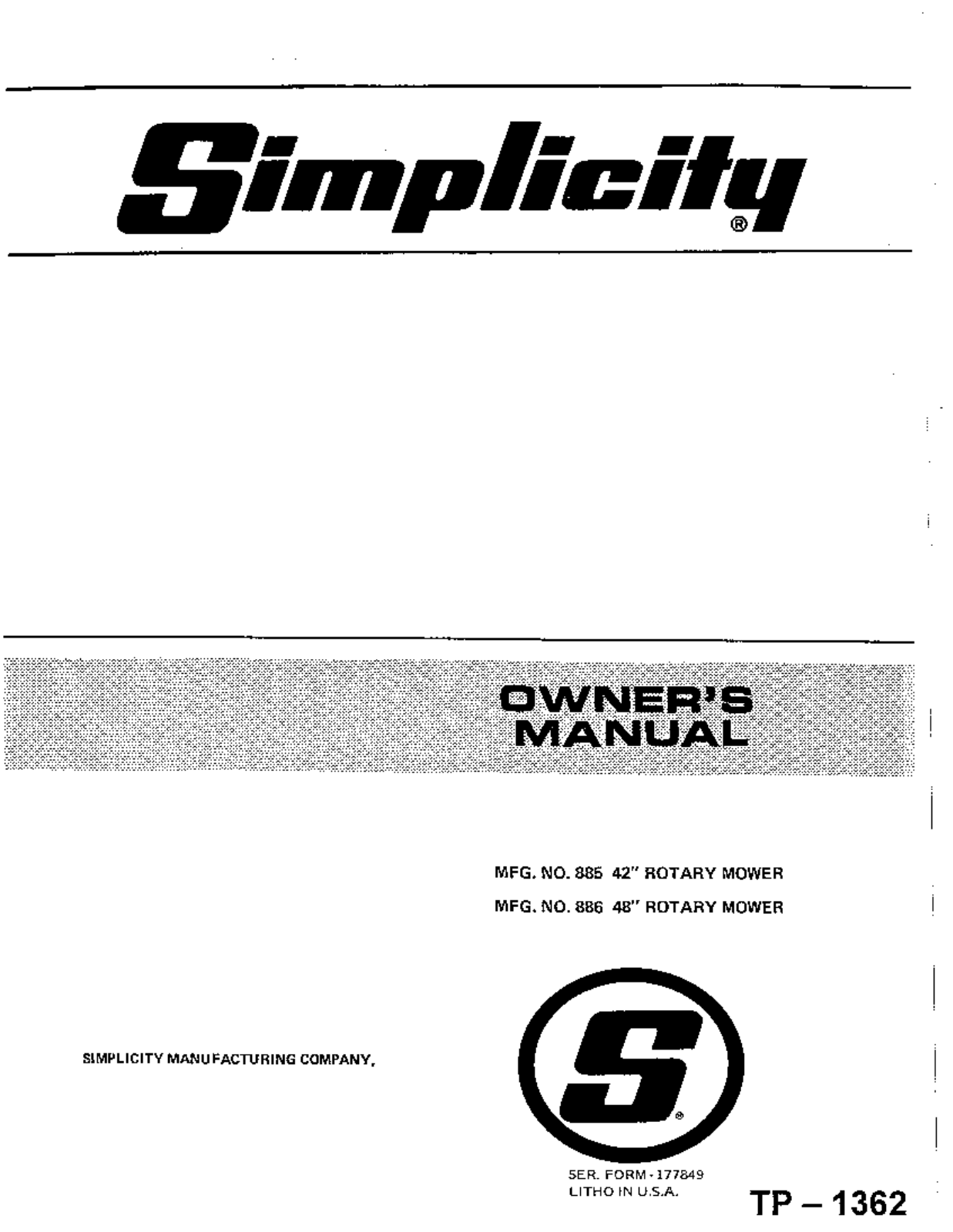 Simplicity 886, 885 User Manual