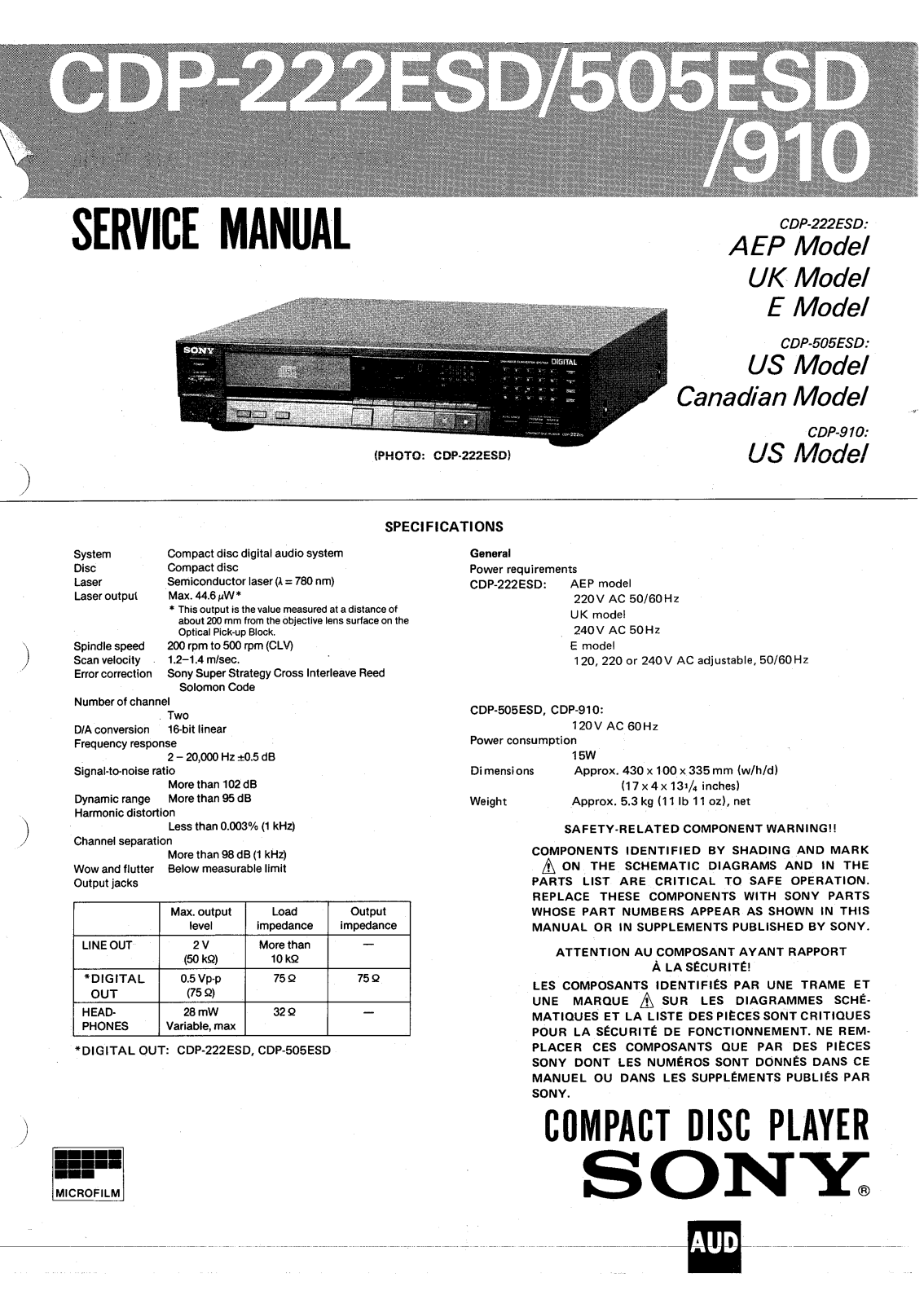 Sony CDP-222-ESD, CDP-505-ESD, CDP-910 Service manual