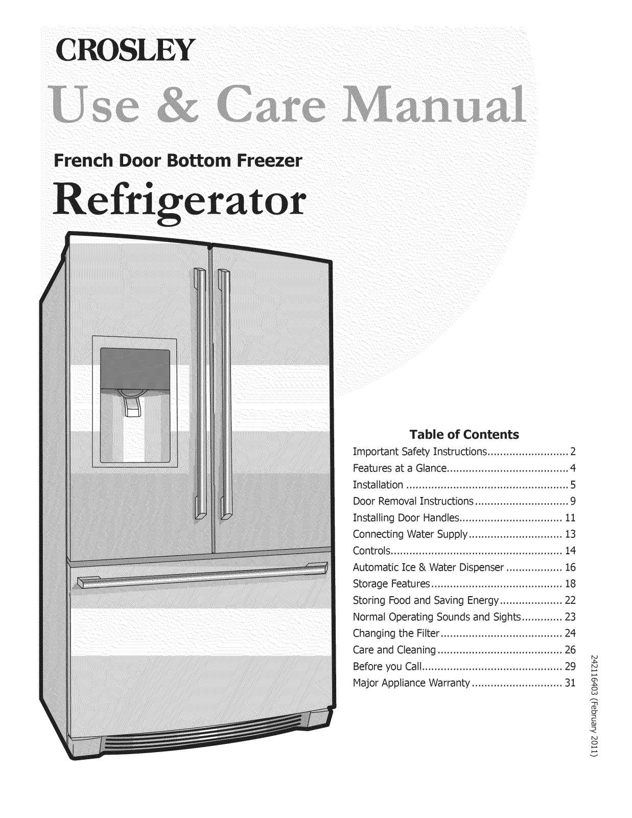 Crosley CFD28WIW9, CFD28WIW8, CFD28WIW6, CFD28WIW5, CFD28WIS9 Owner’s Manual