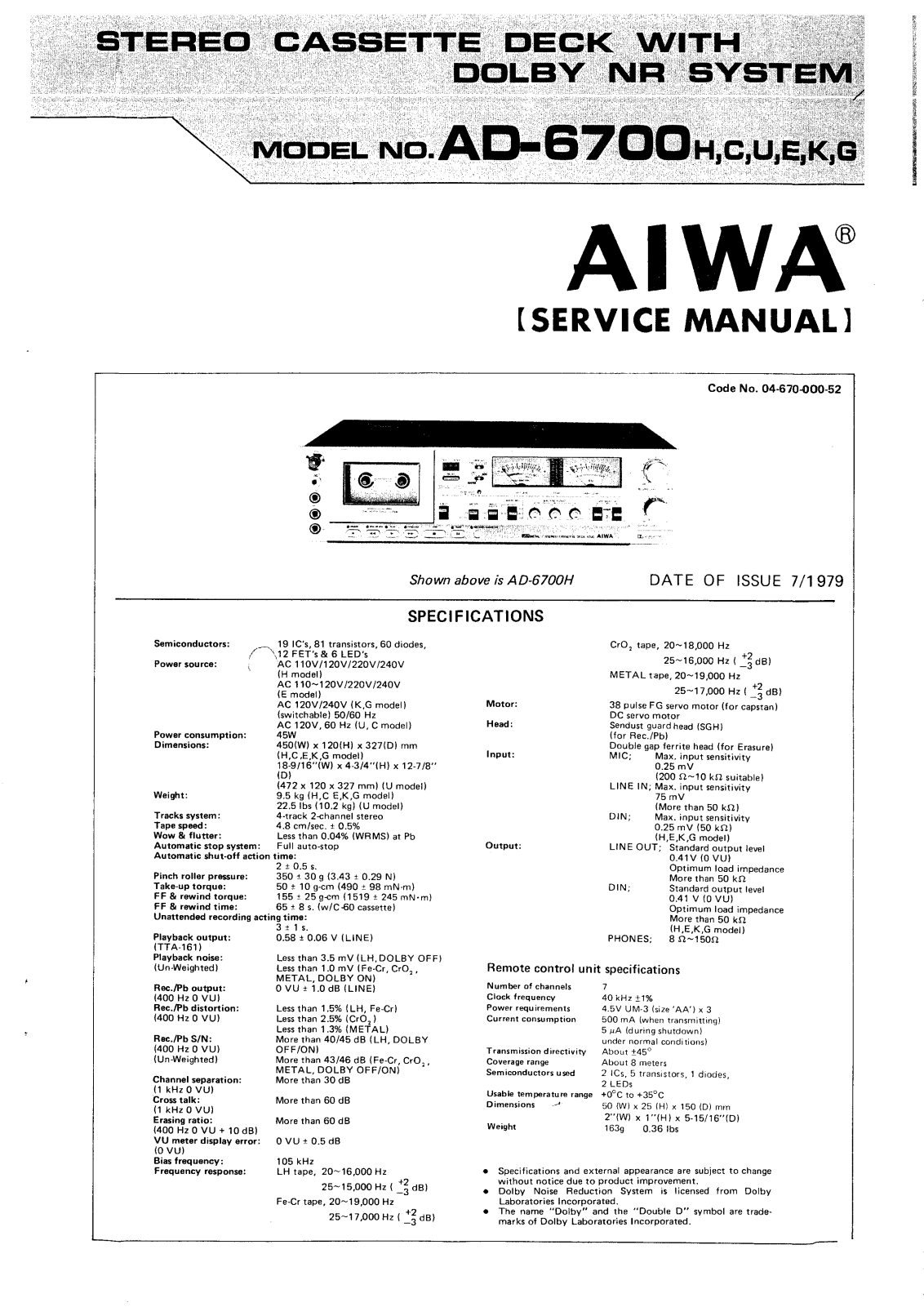 Aiwa AD-6700 Service manual