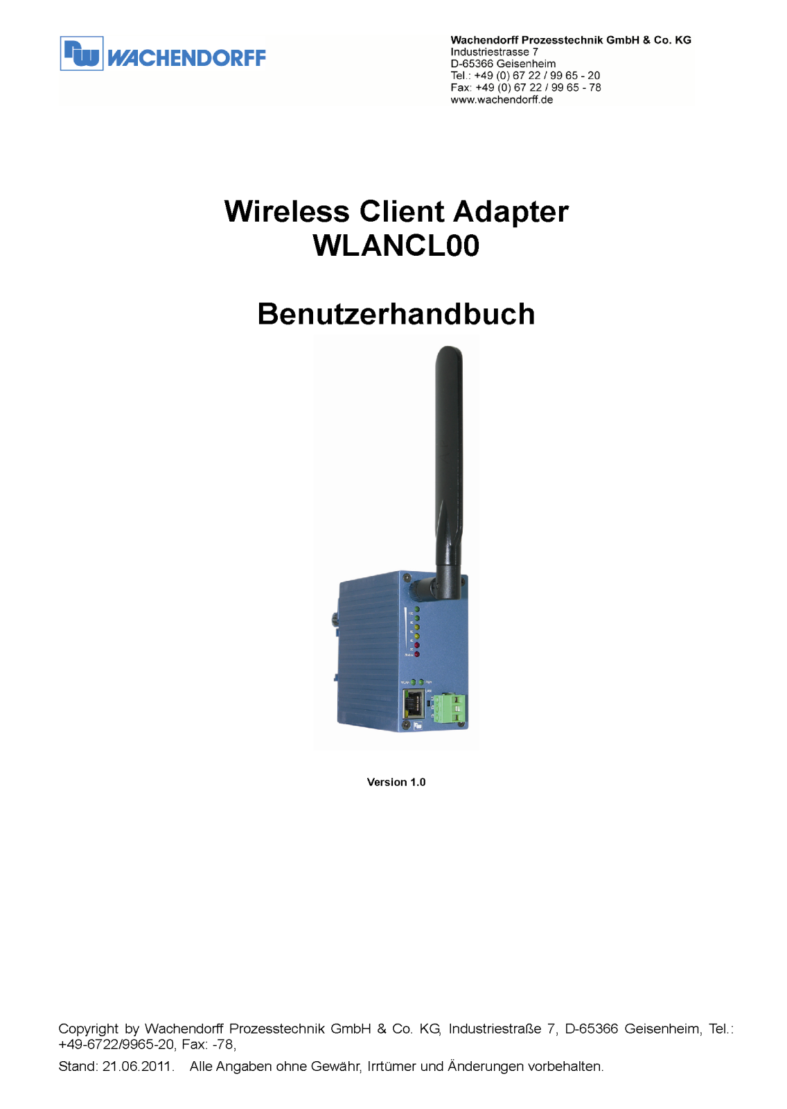 Wachendorff WLANCL00 User guide