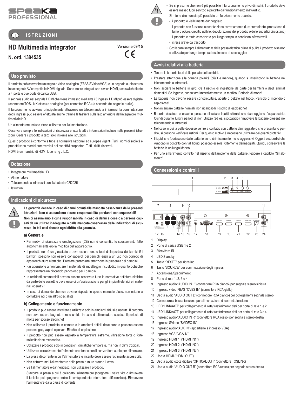 SpeaKa Professional 1384535 Instructions