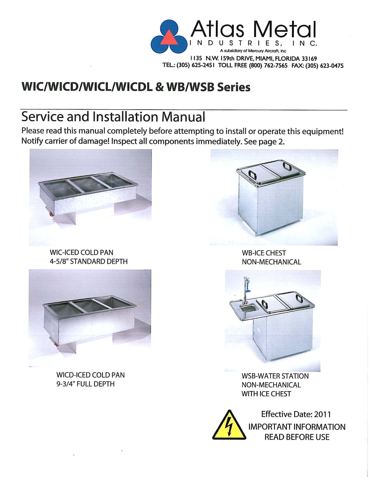 Atlas Metal Industries WIC Series, WICD Series, WICDL Series, WB Series, WSB Series General Manual