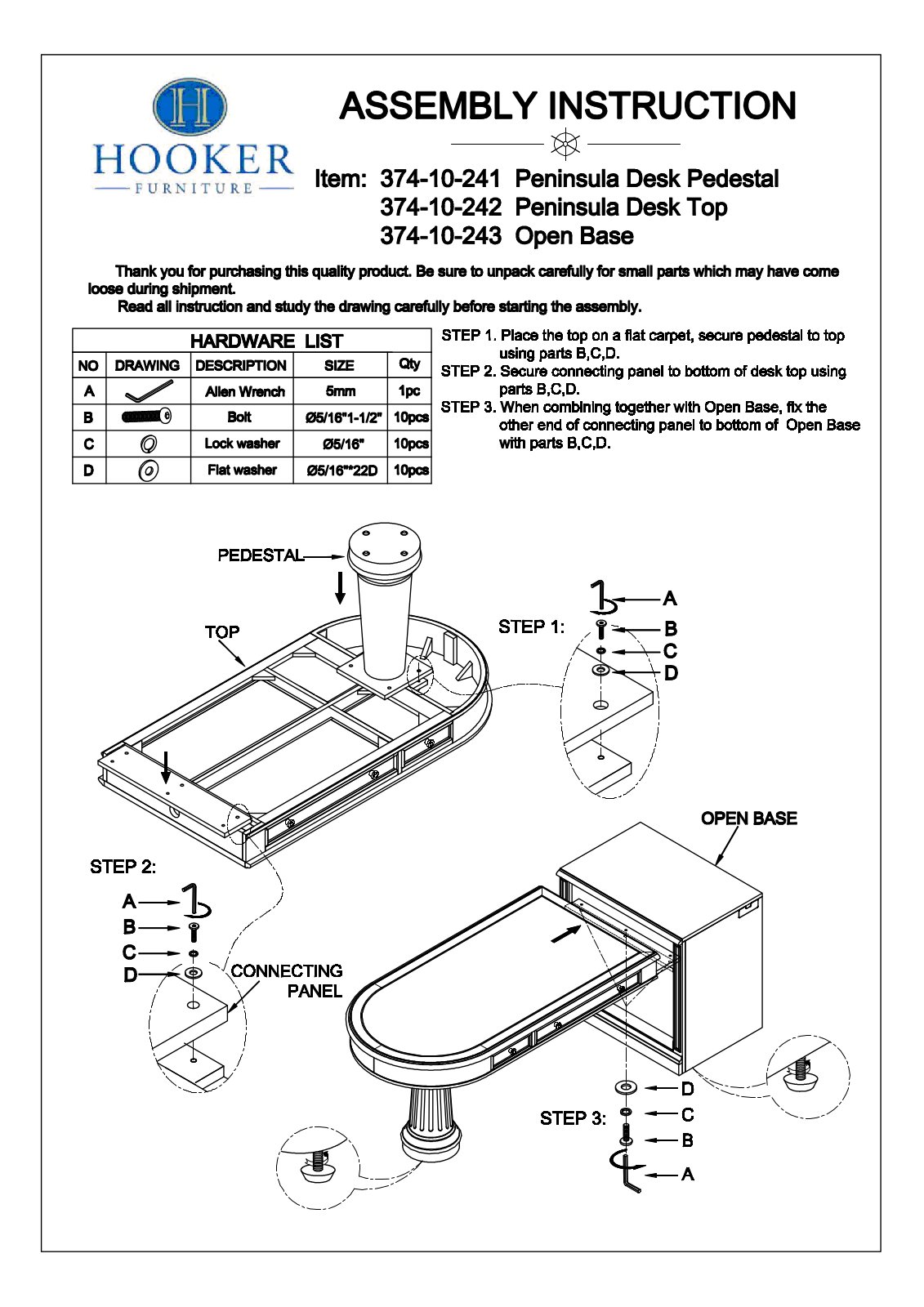 Hooker Furniture 37410424 Assembly Guide