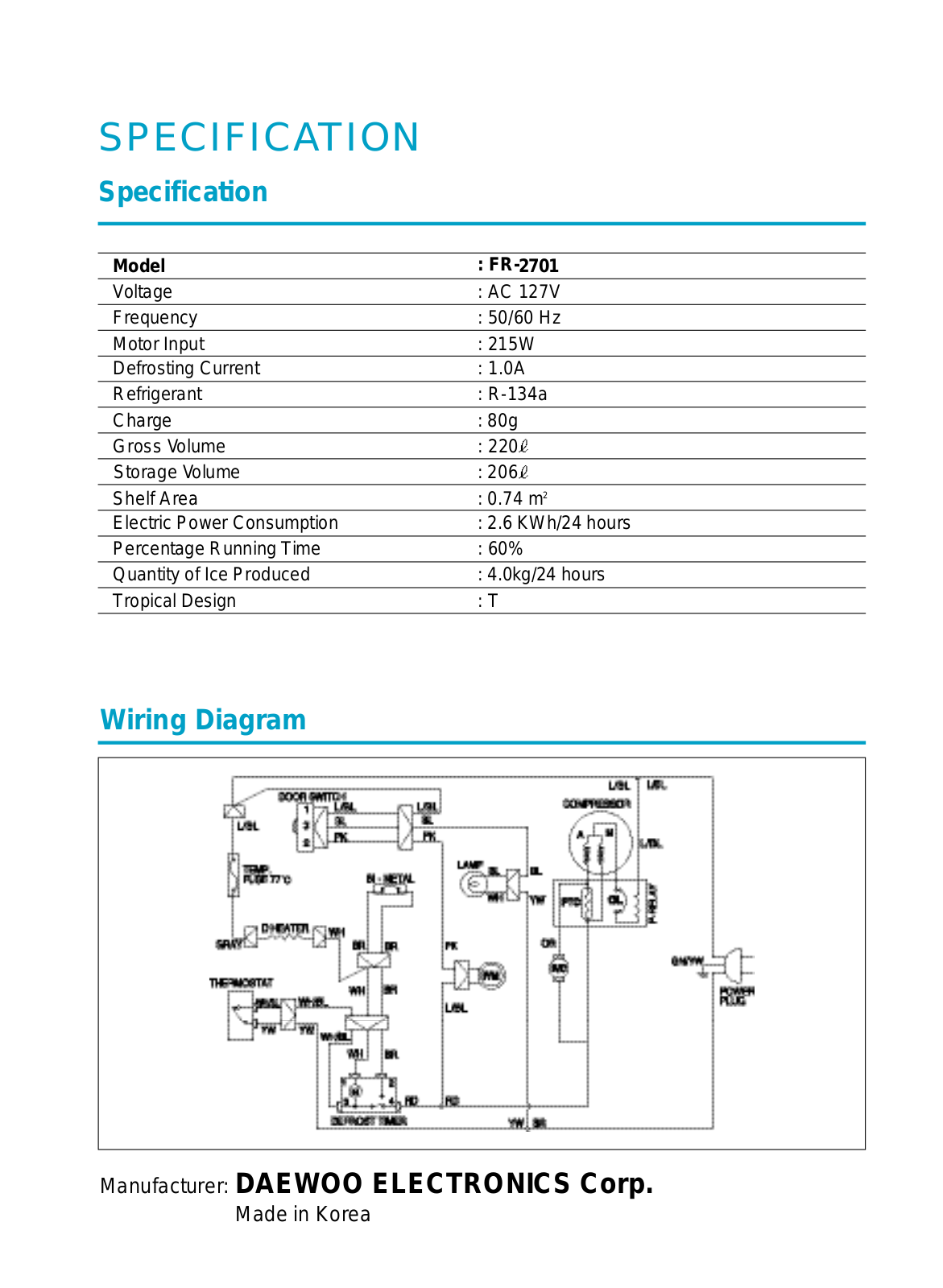 Daewoo FR-2701 DATASHEET