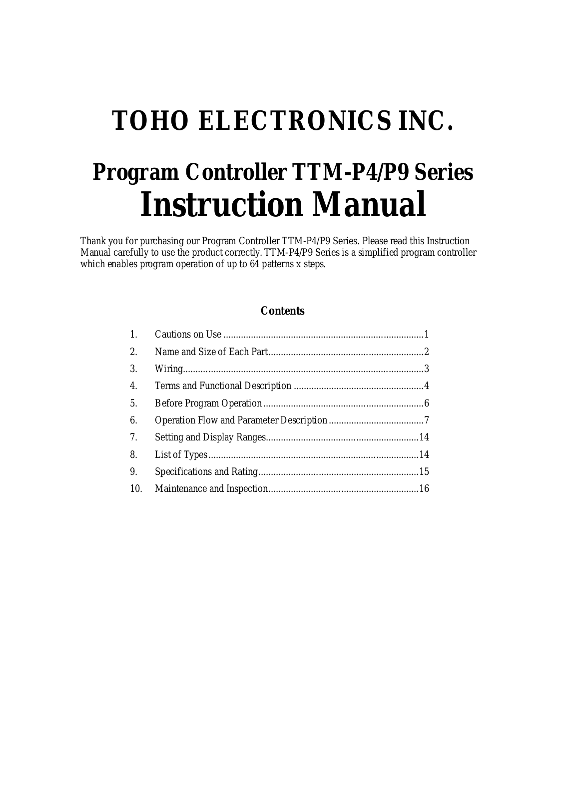 TOHO ELECTRONICS TTM-P9 User Manual