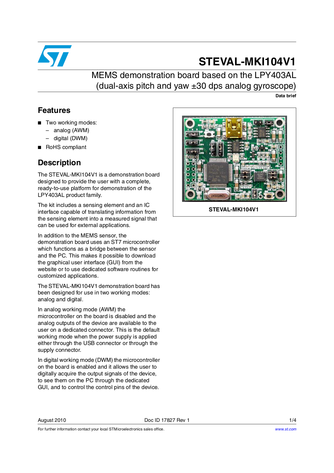 ST MKI104V1 User Manual