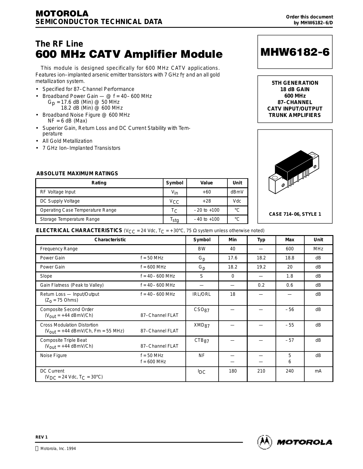 Motorola MHW6182-6 Datasheet