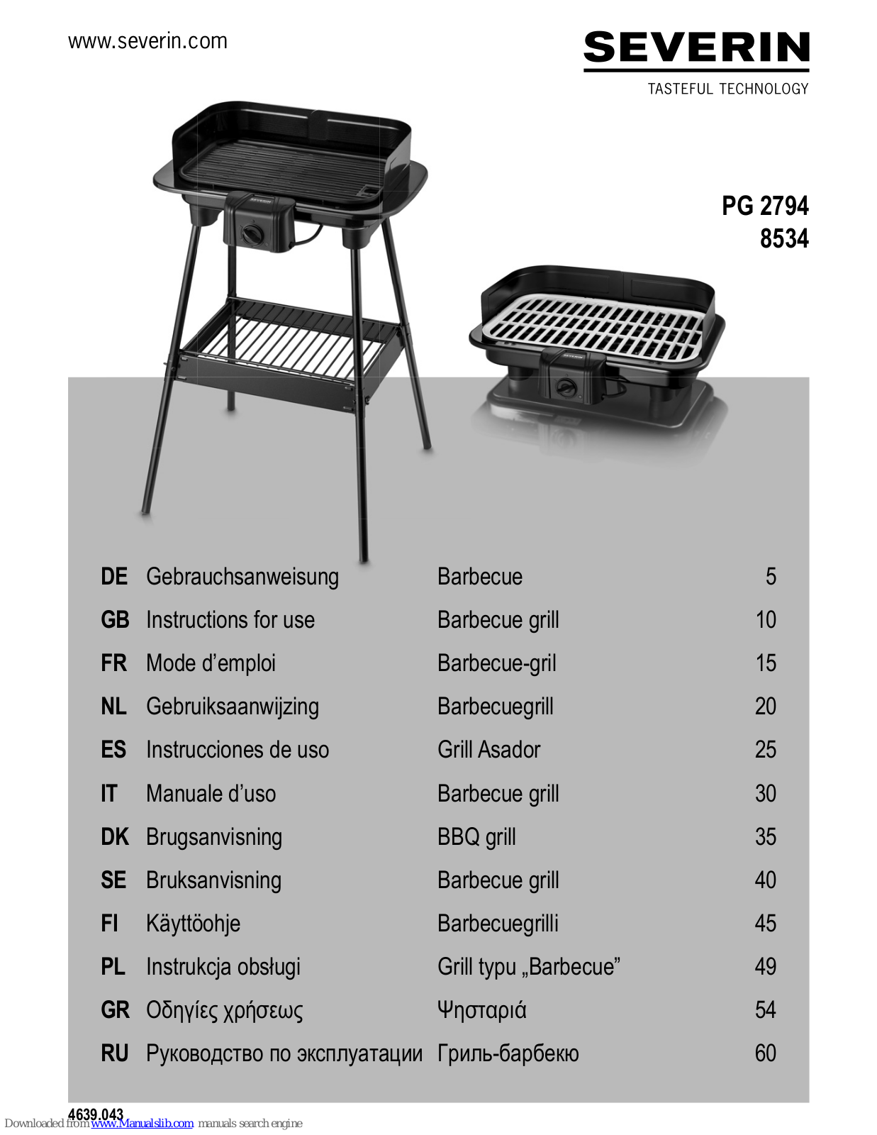 SEVERIN PG 2794, 8534 Instructions For Use Manual