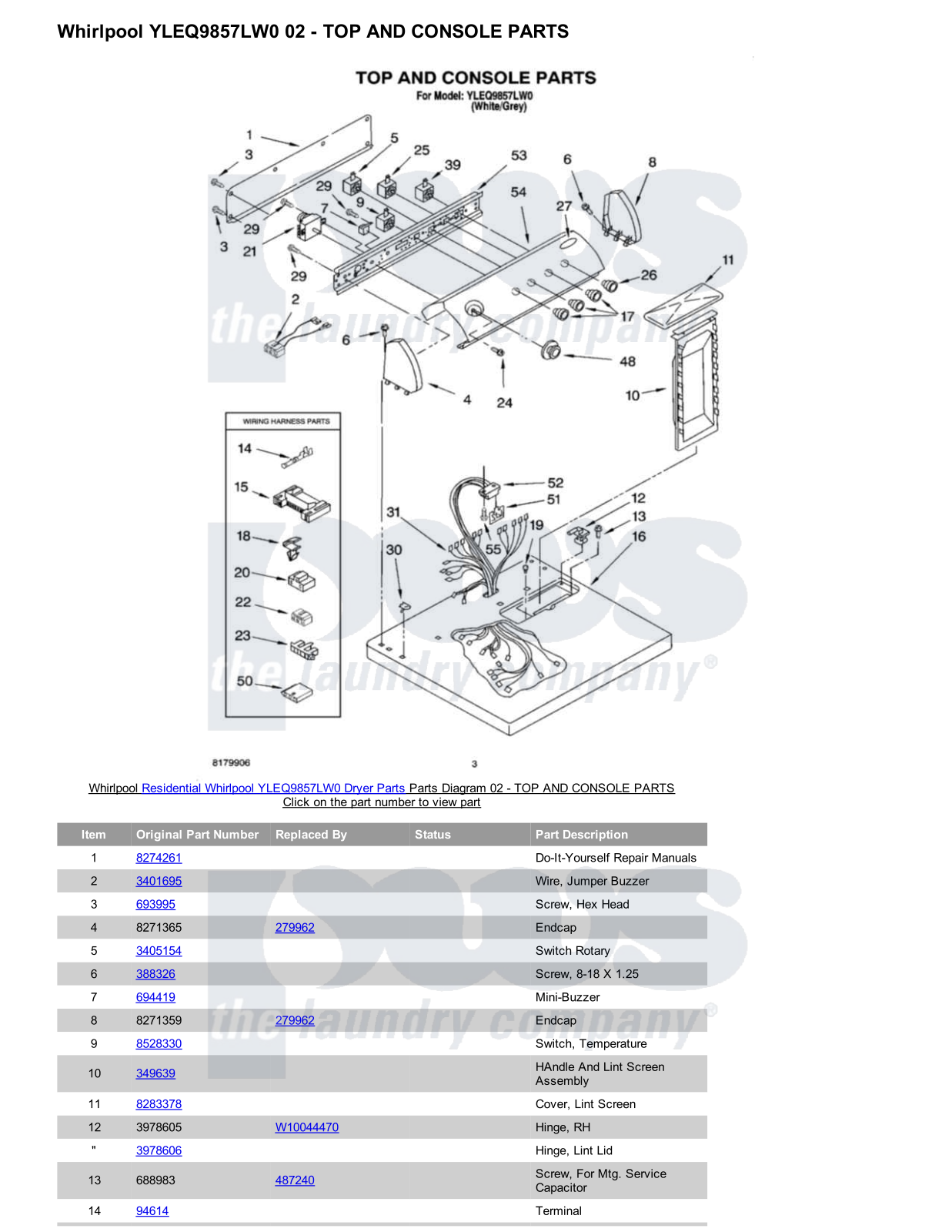 Whirlpool YLEQ9857LW0 Parts Diagram