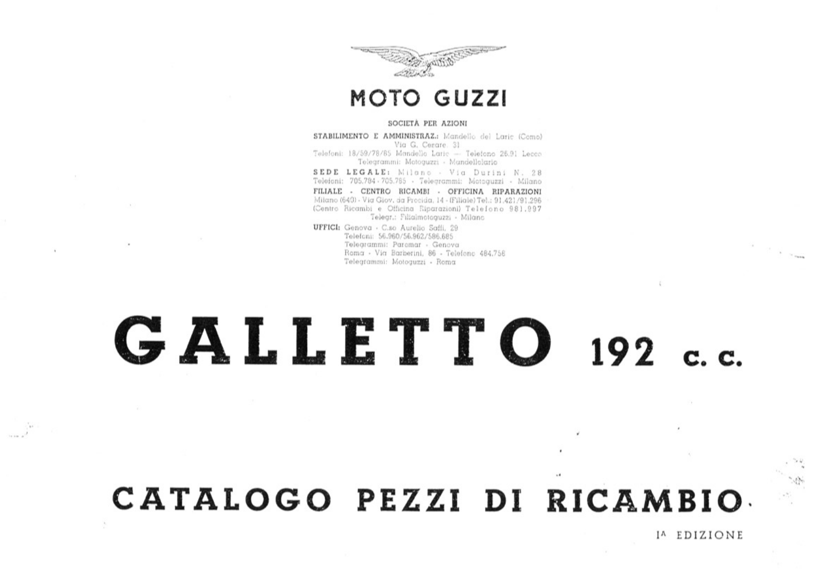 Moto Guzzi Galletto 192 1949-2008 Parts List