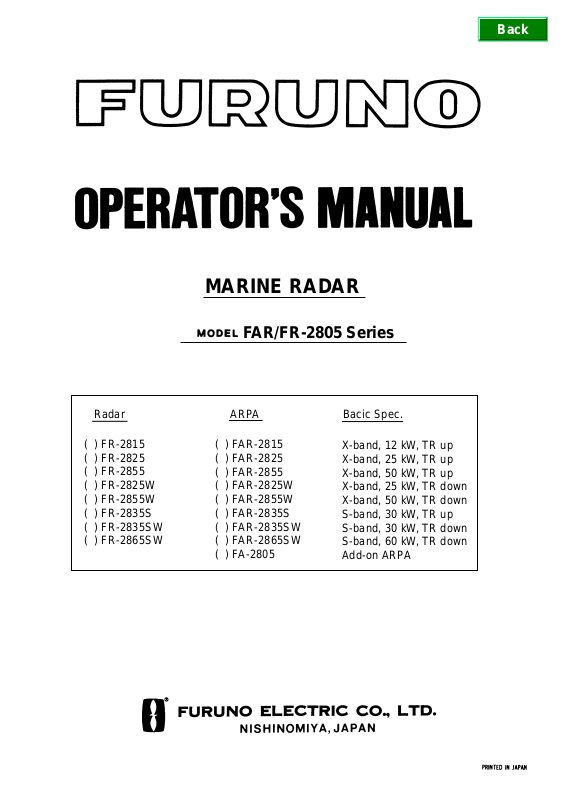 Furuno FAR-2805, FR-2805 User Manual