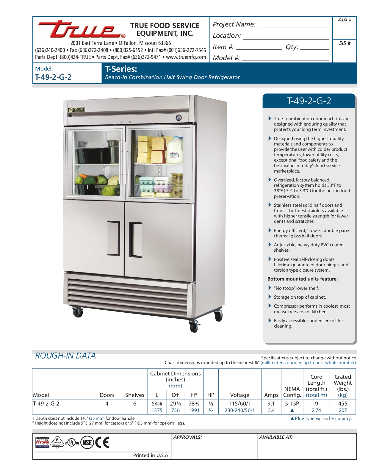 True T-49-2-G-2 Specifications