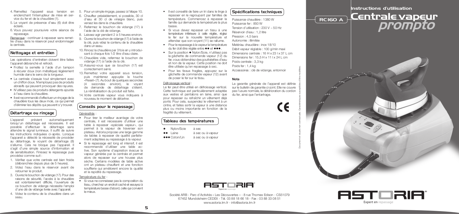 ASTORIA PROMPTO RC160A, RC 160 A User Manual
