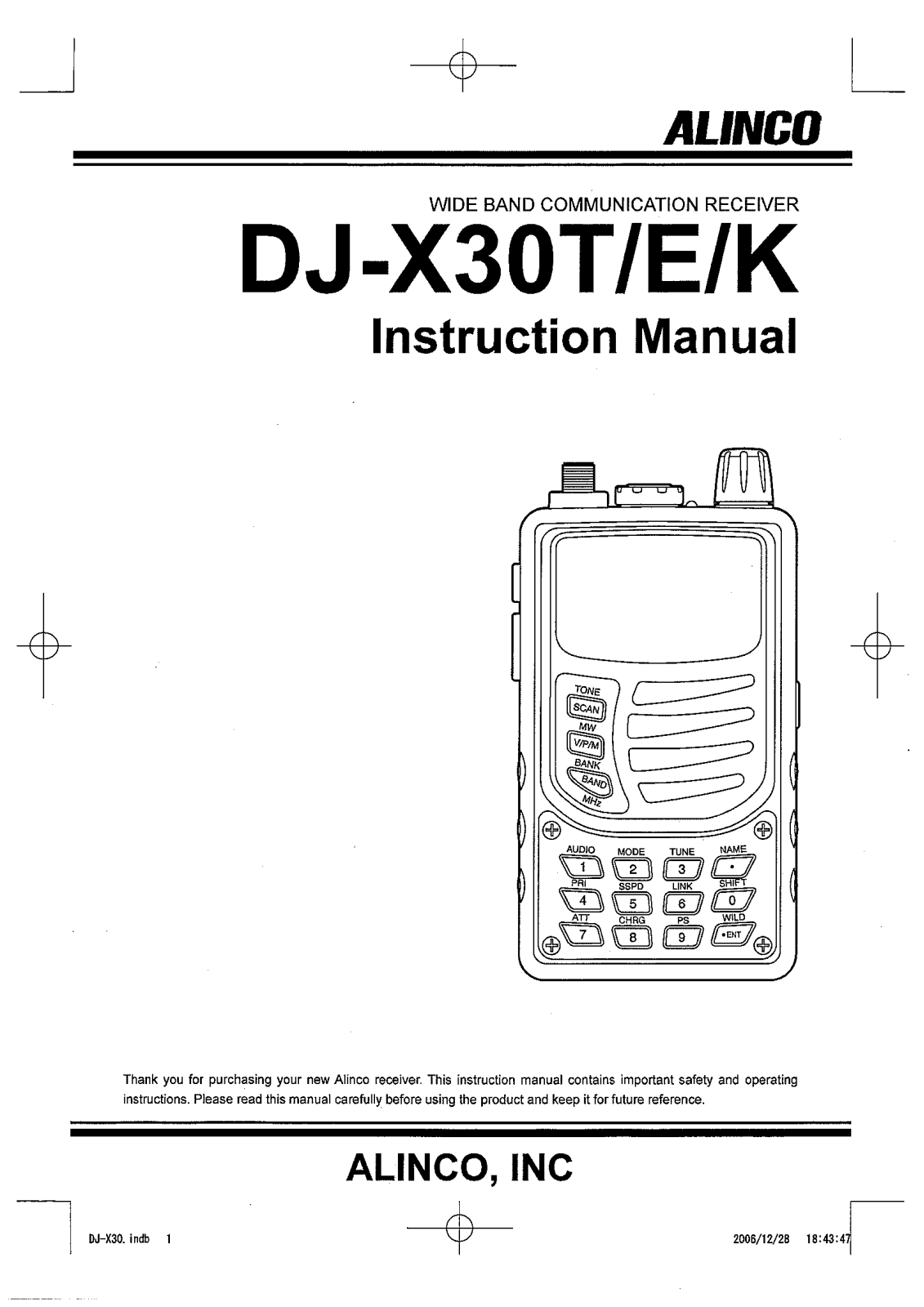 Alinco DJ-X30T, DJ-X30E, DJ-X30K Instruction Manual