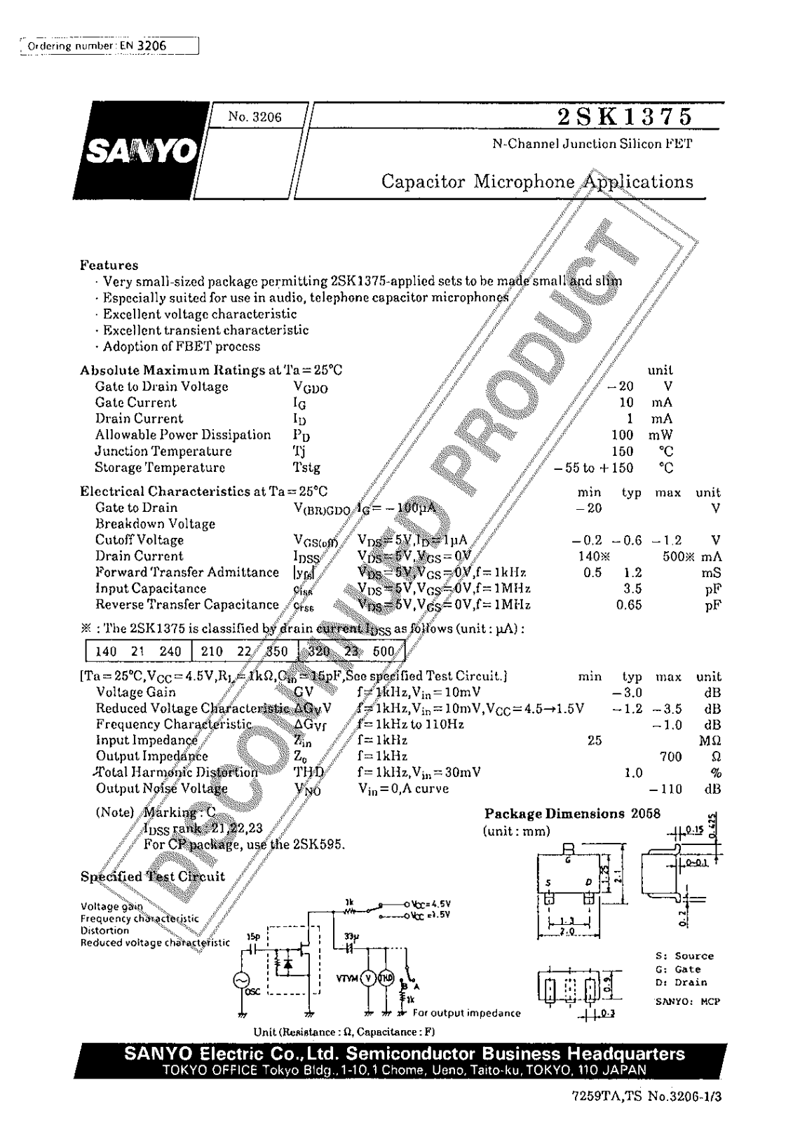 Sanyo 2SK1375 Specifications