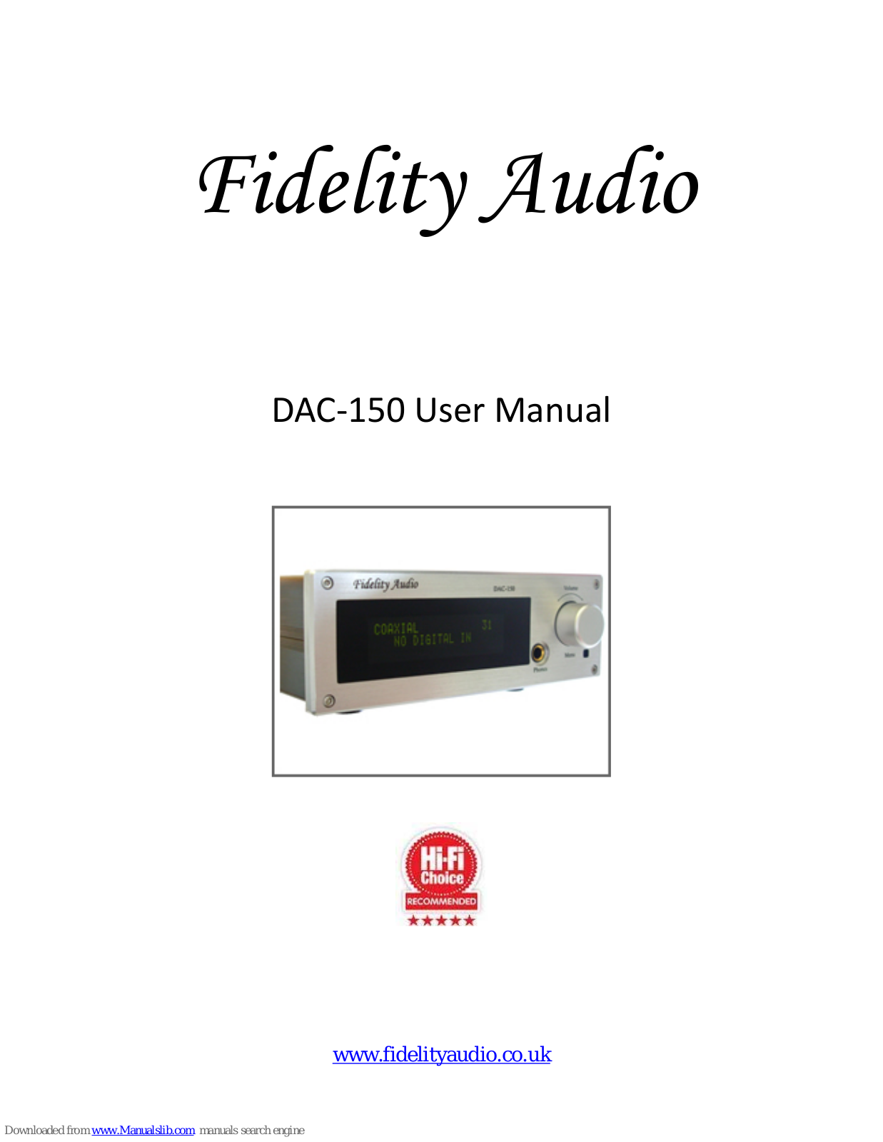 Fidelity Audio DAC?150 User Manual