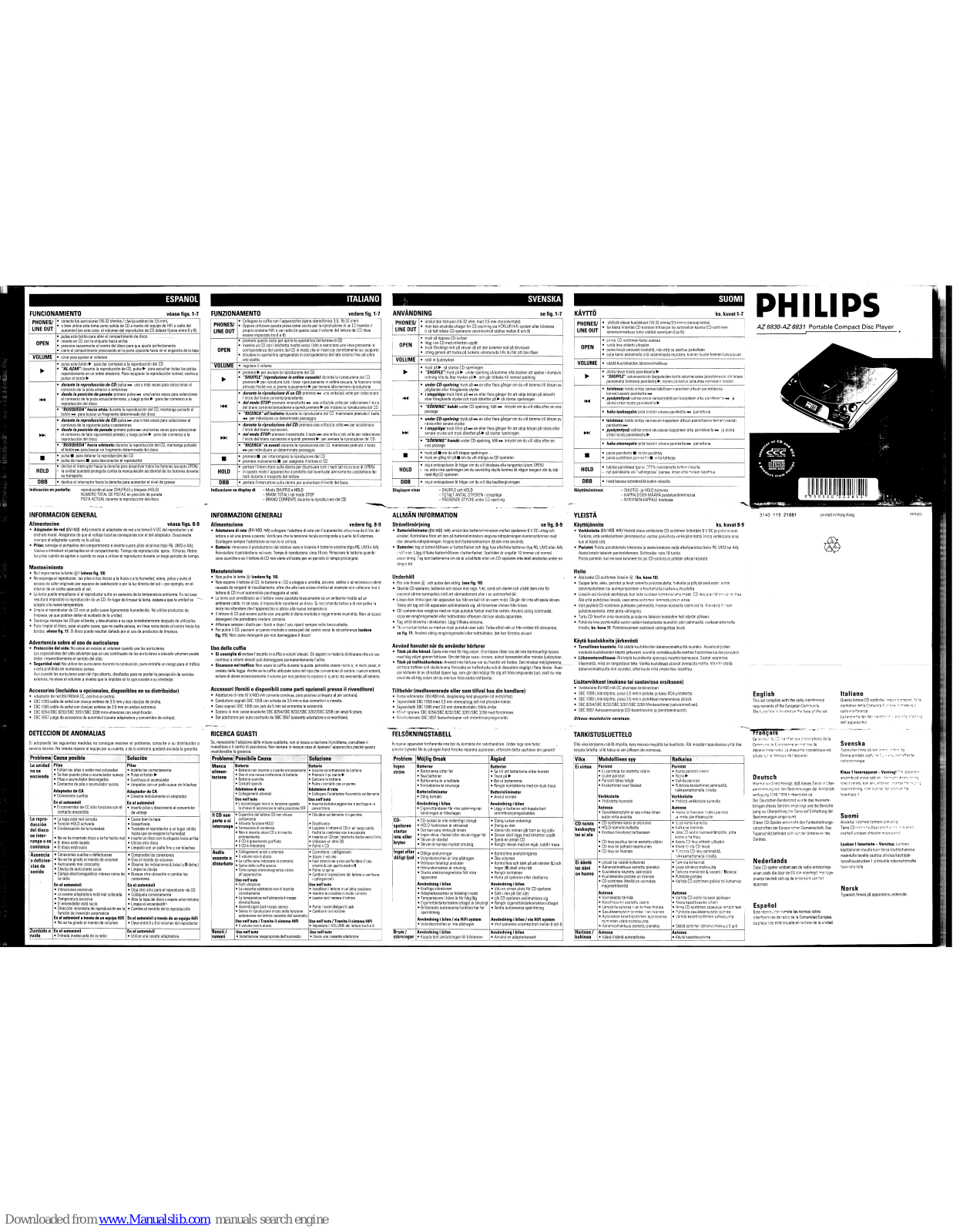 Philips AZ6831 - Cd Portable, AZ6831, AZ6830 User Manual