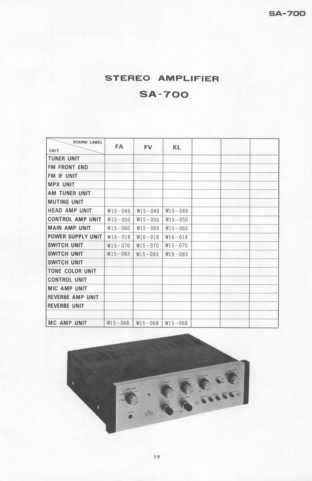 Pioneer SA-700 Schematic