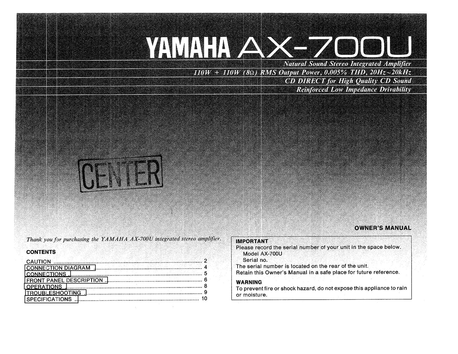 Yamaha AX-700U Owner Manual