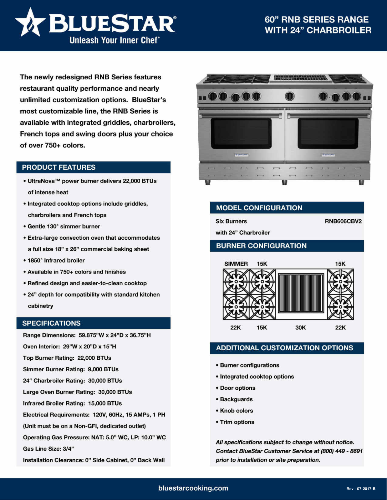 BlueStar RNB606CBV2, RNB608CBV2LCCPLT Specifications