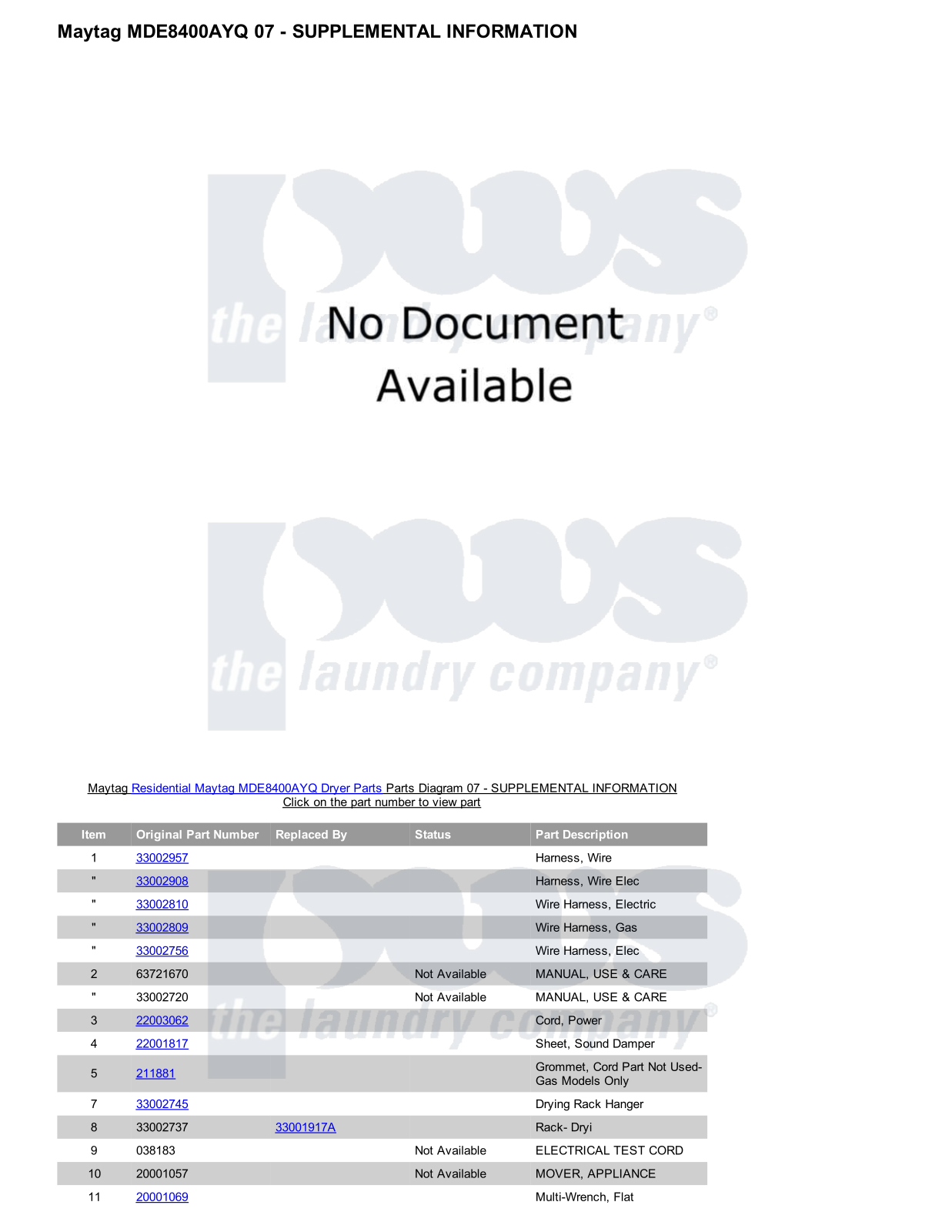 Maytag MDE8400AYQ Parts Diagram