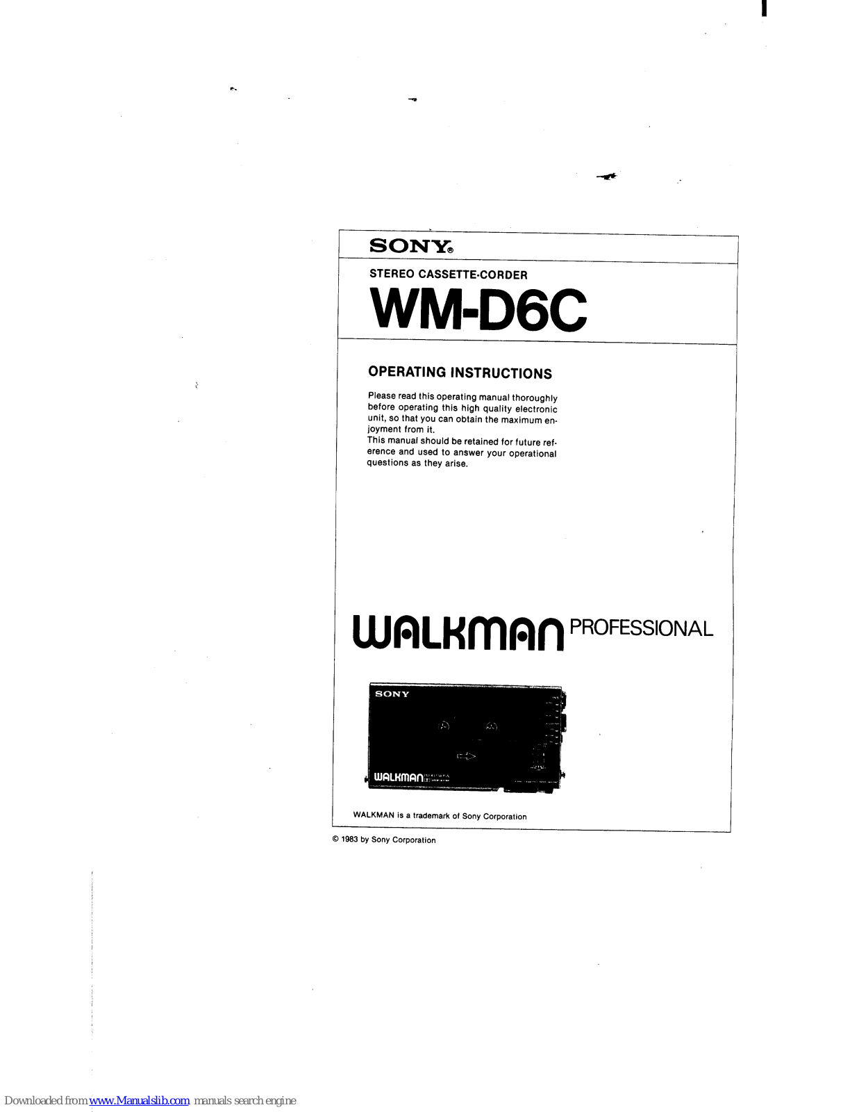 Sony Walkman WM-D6C Operating Instructions Manual