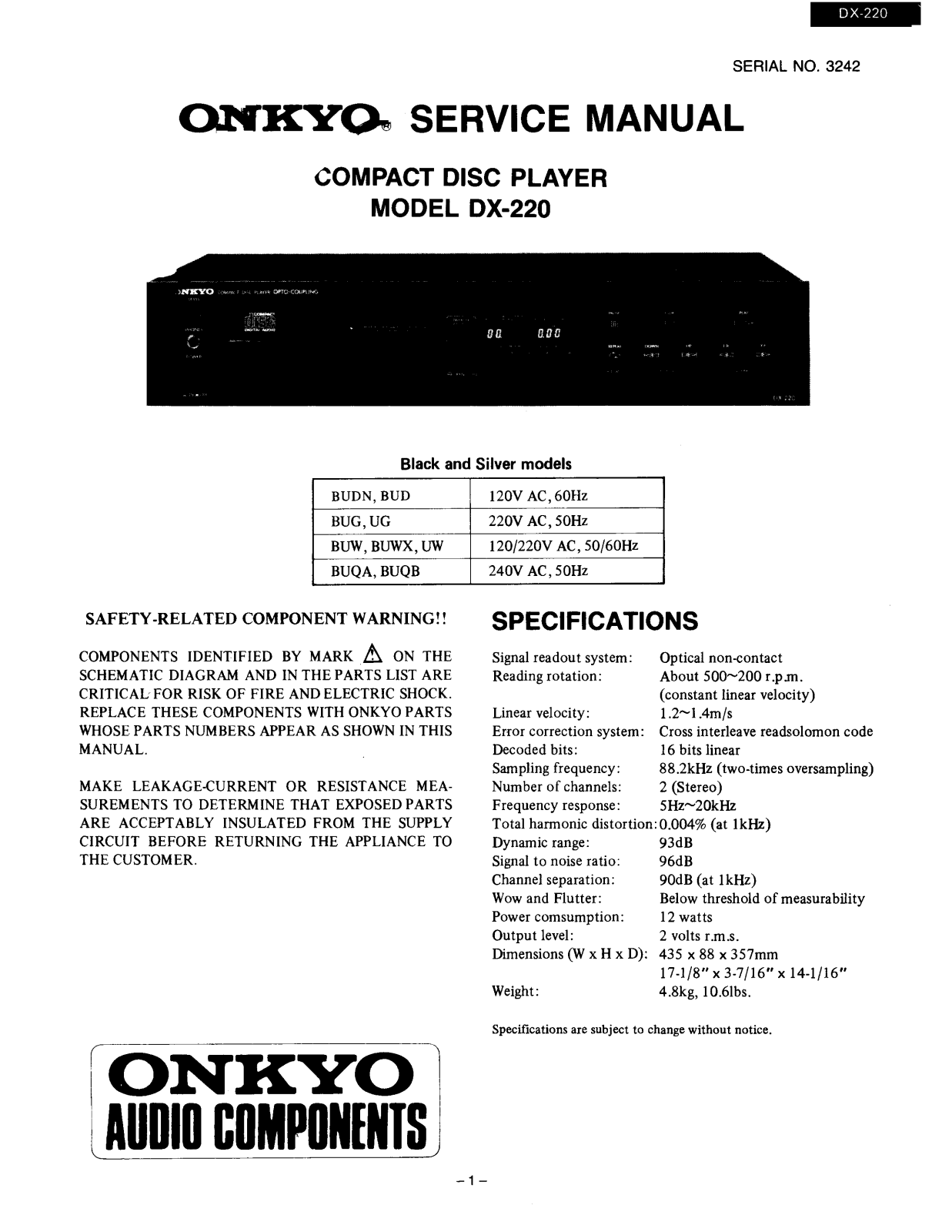 Onkyo DX-220 Service manual