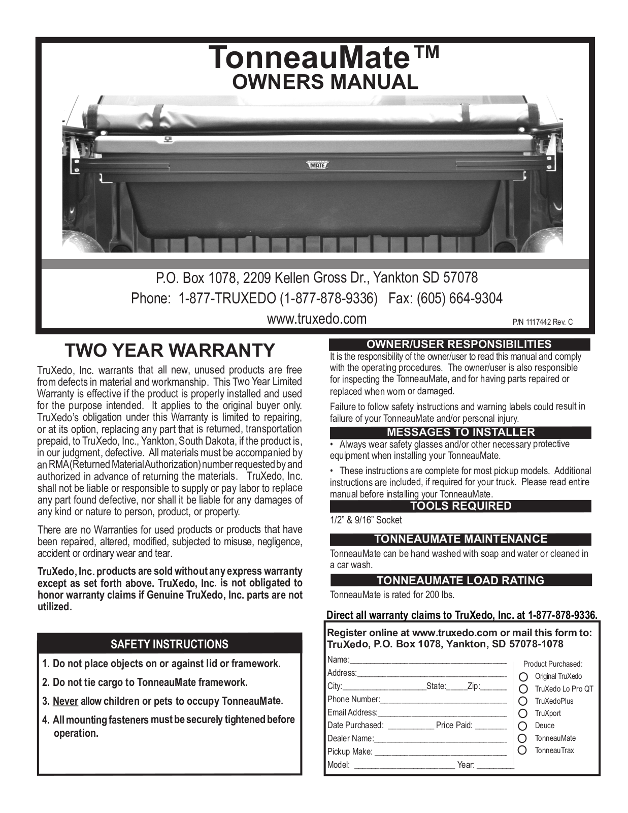 TruXedo TonneauMate User Manual