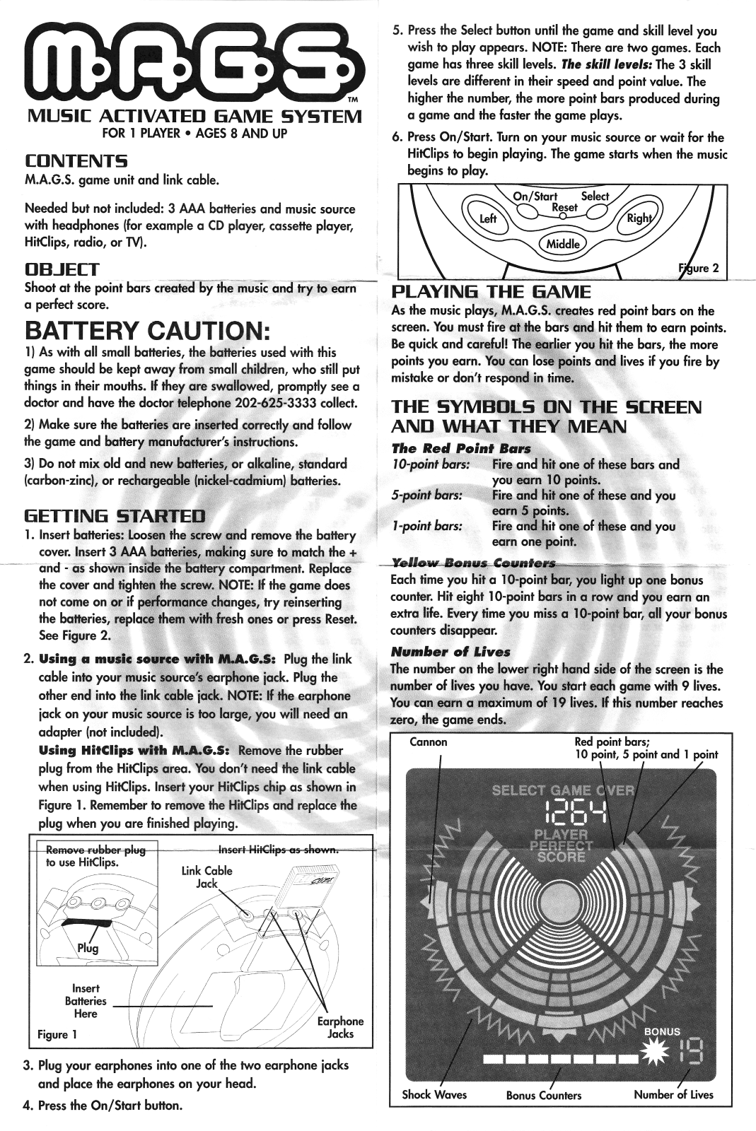 Hasbro M.A.G.S. Music Activated Game System Instruction Manual