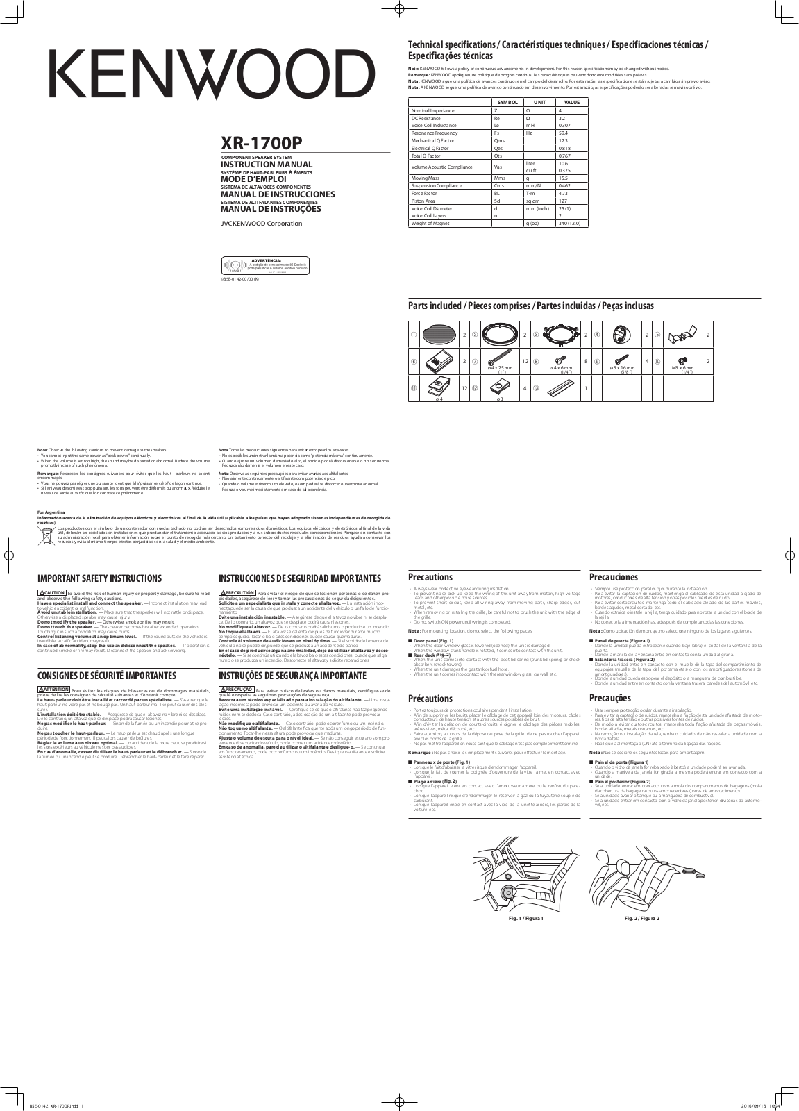 Kenwood XR-1700P Instruction Manual