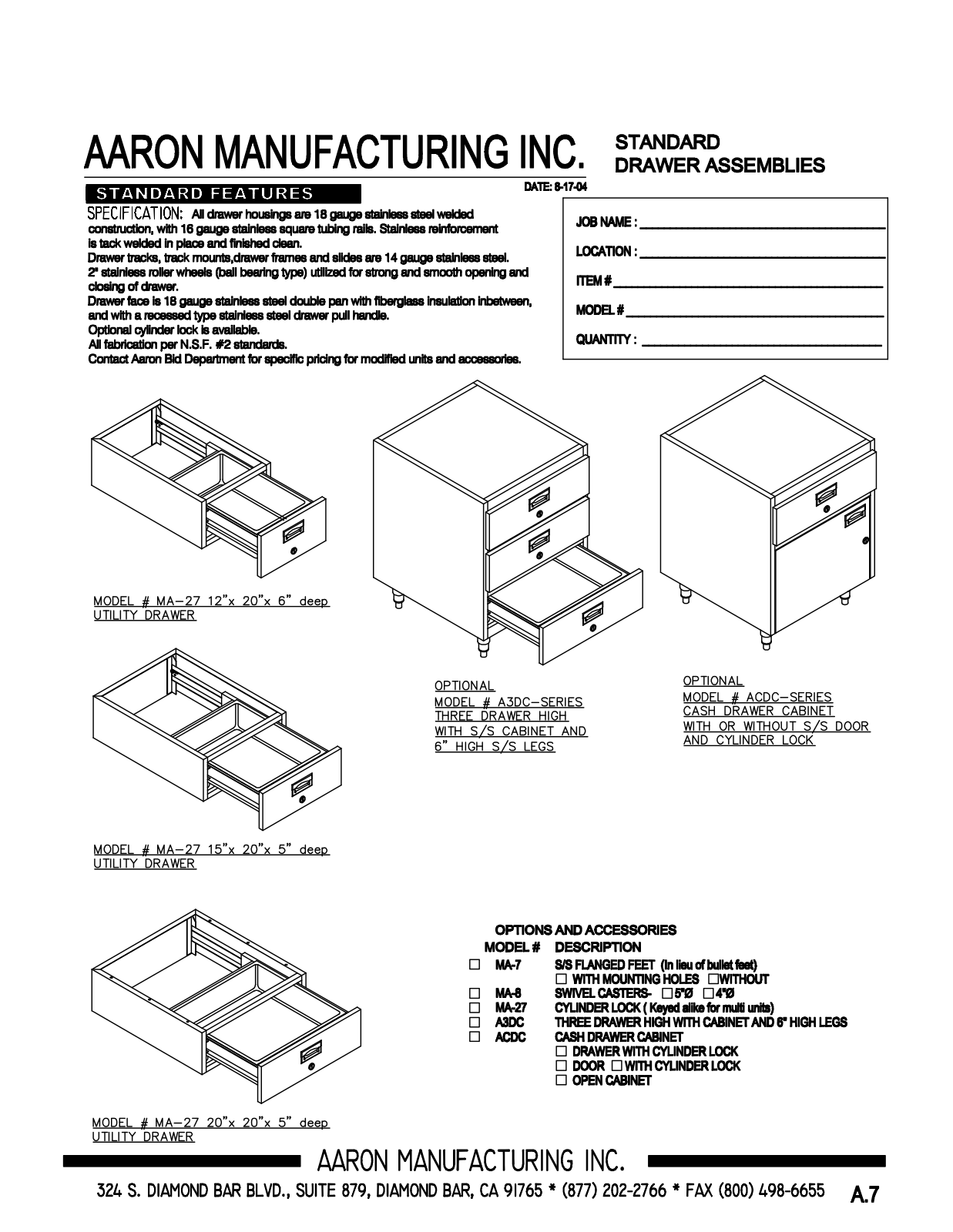 Aaron Manufacturing MA-27 User Manual