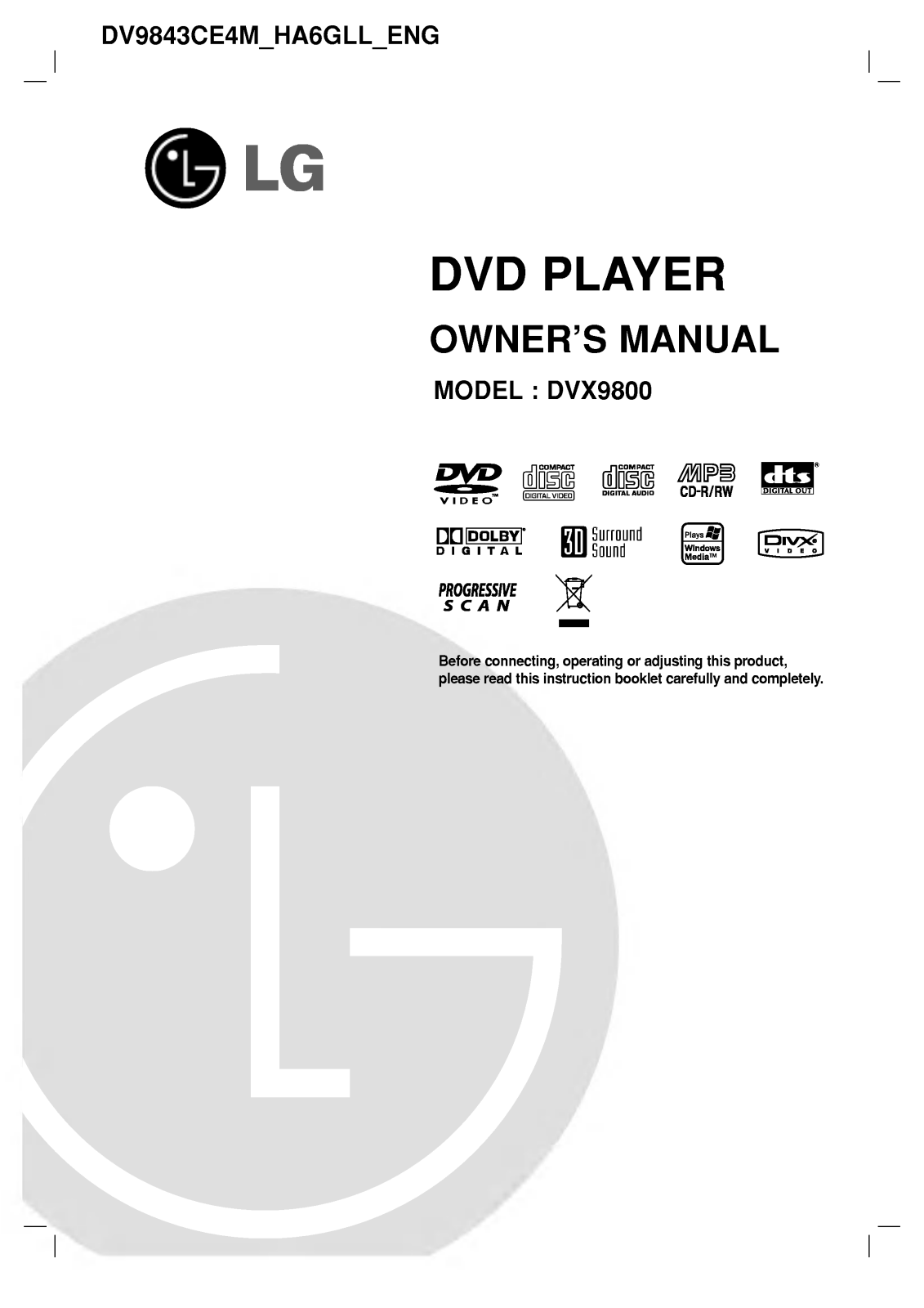 LG DV9843CE4M User manual