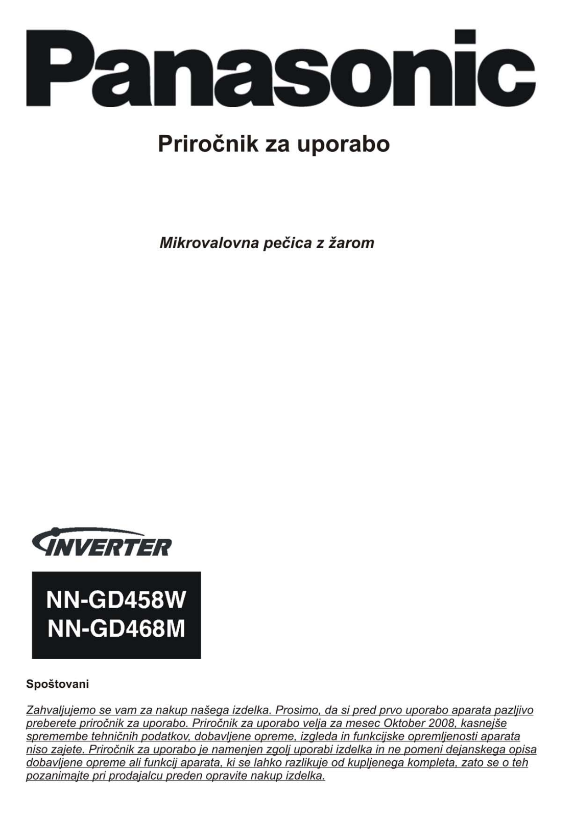 Panasonic NN-GD468M, NN-GD458W User Manual