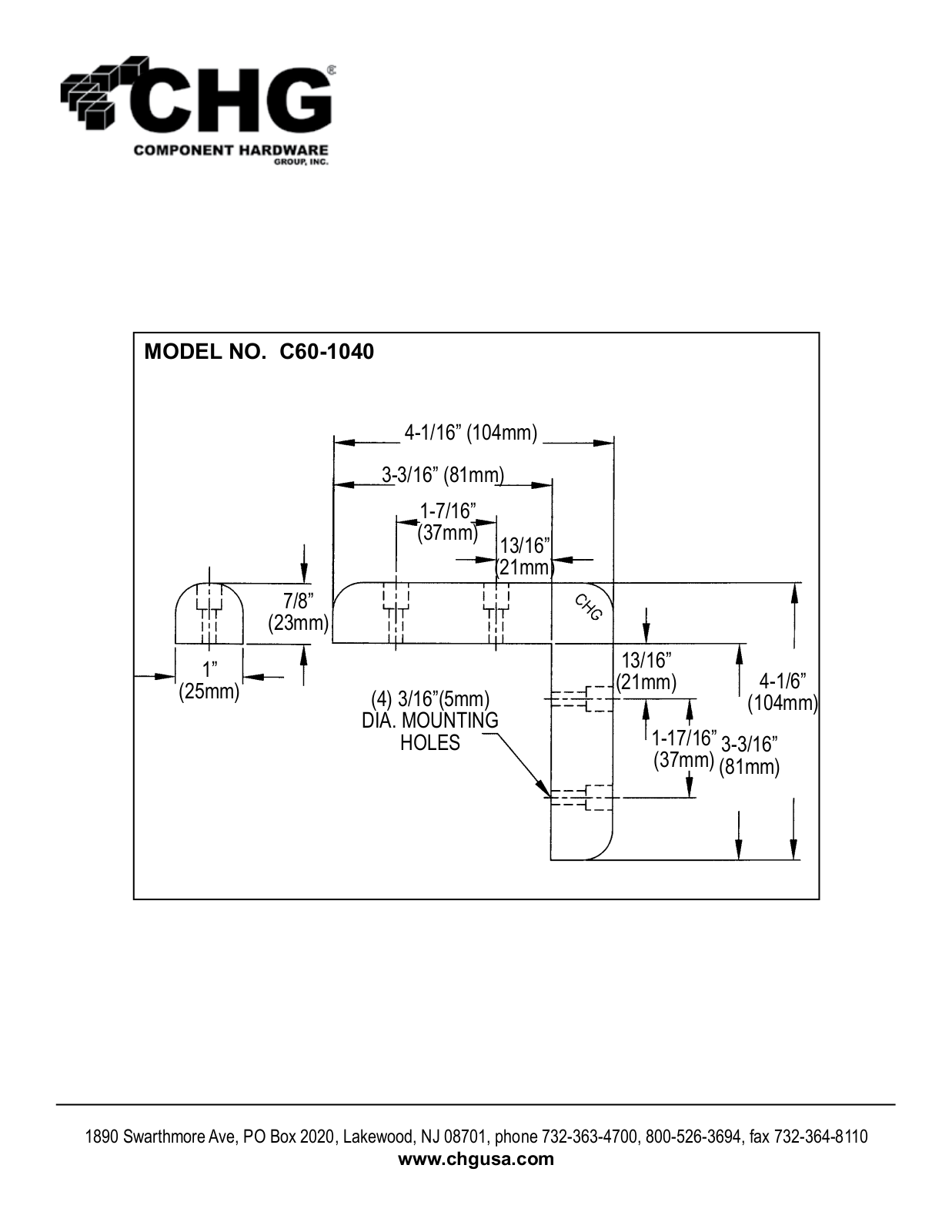 Component Hardware C60-1040 User Manual