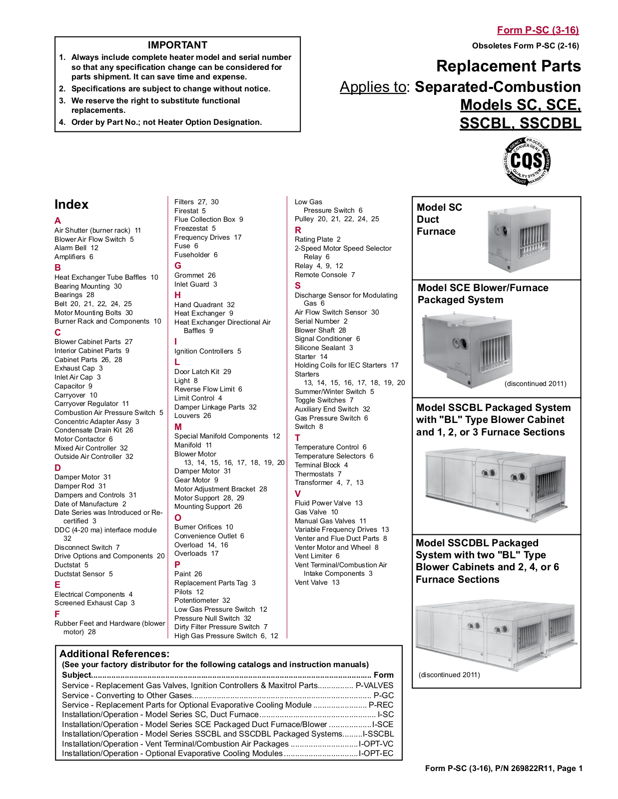 Reznor SC200 Parts List