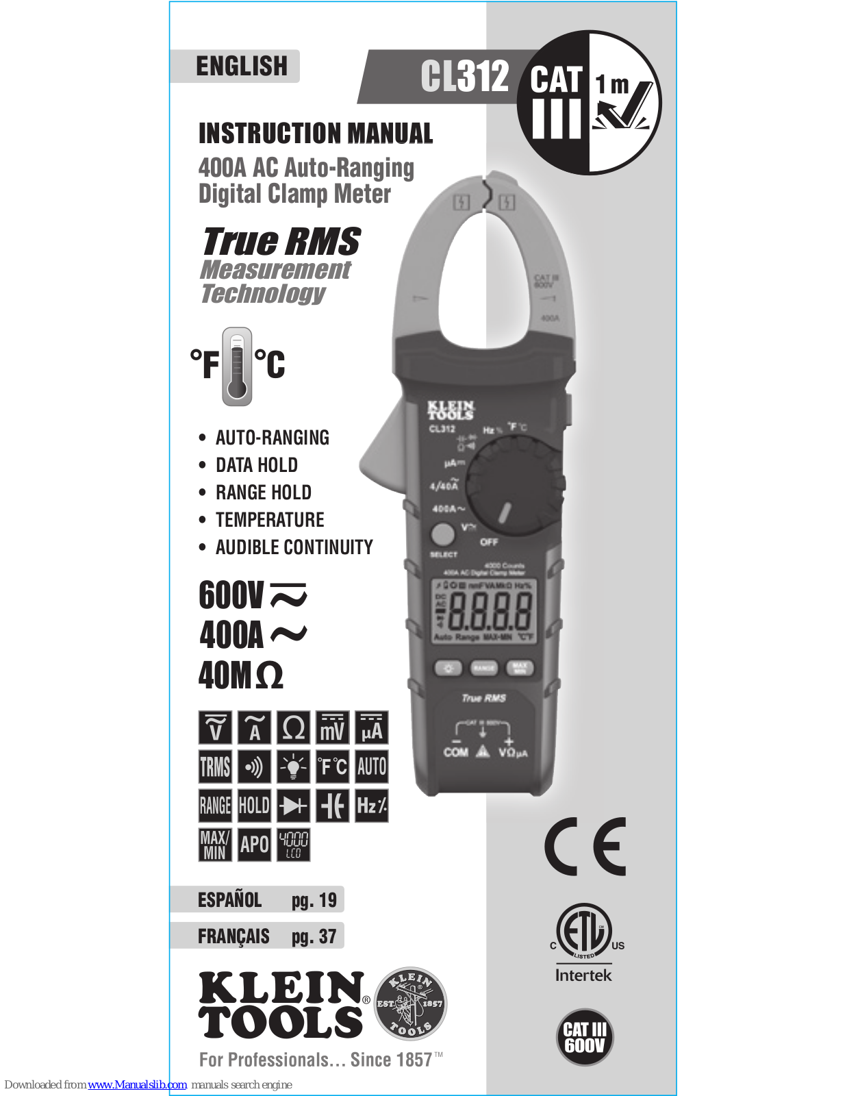 Klein Tools CL312 Instruction Manual