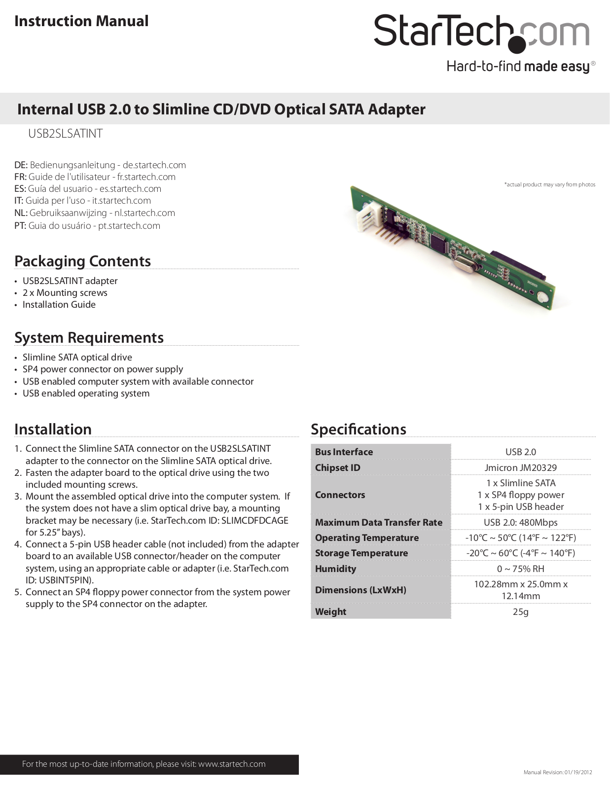 StarTech.com USB2SLSATINT User Manual