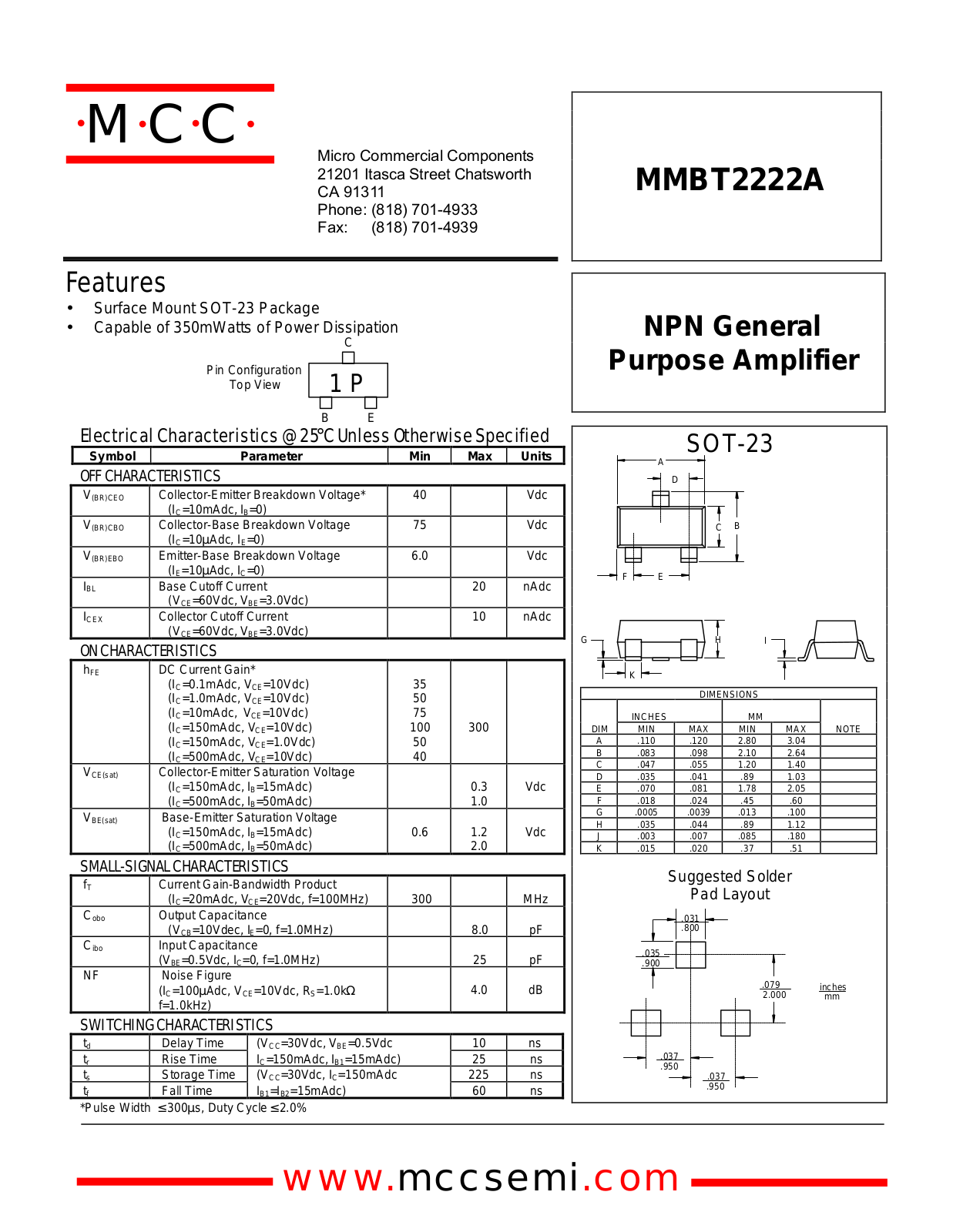MCC MMBT2222A Datasheet