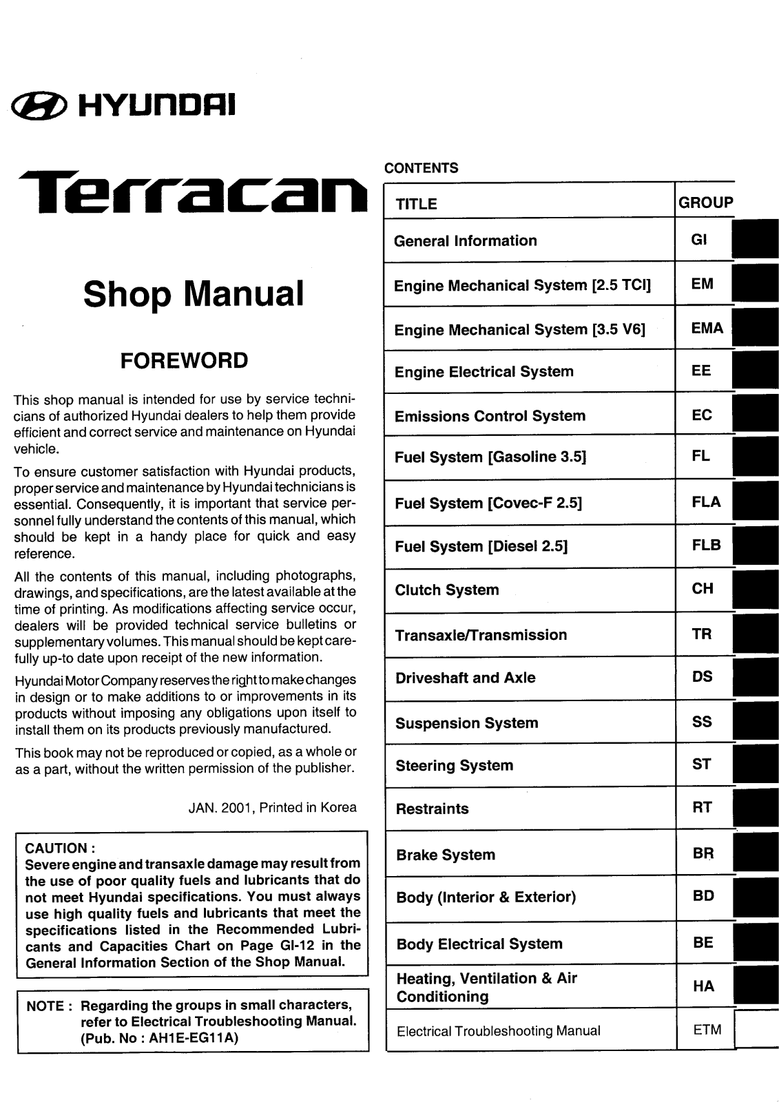 Hyundai Terracan 2002 User Manual
