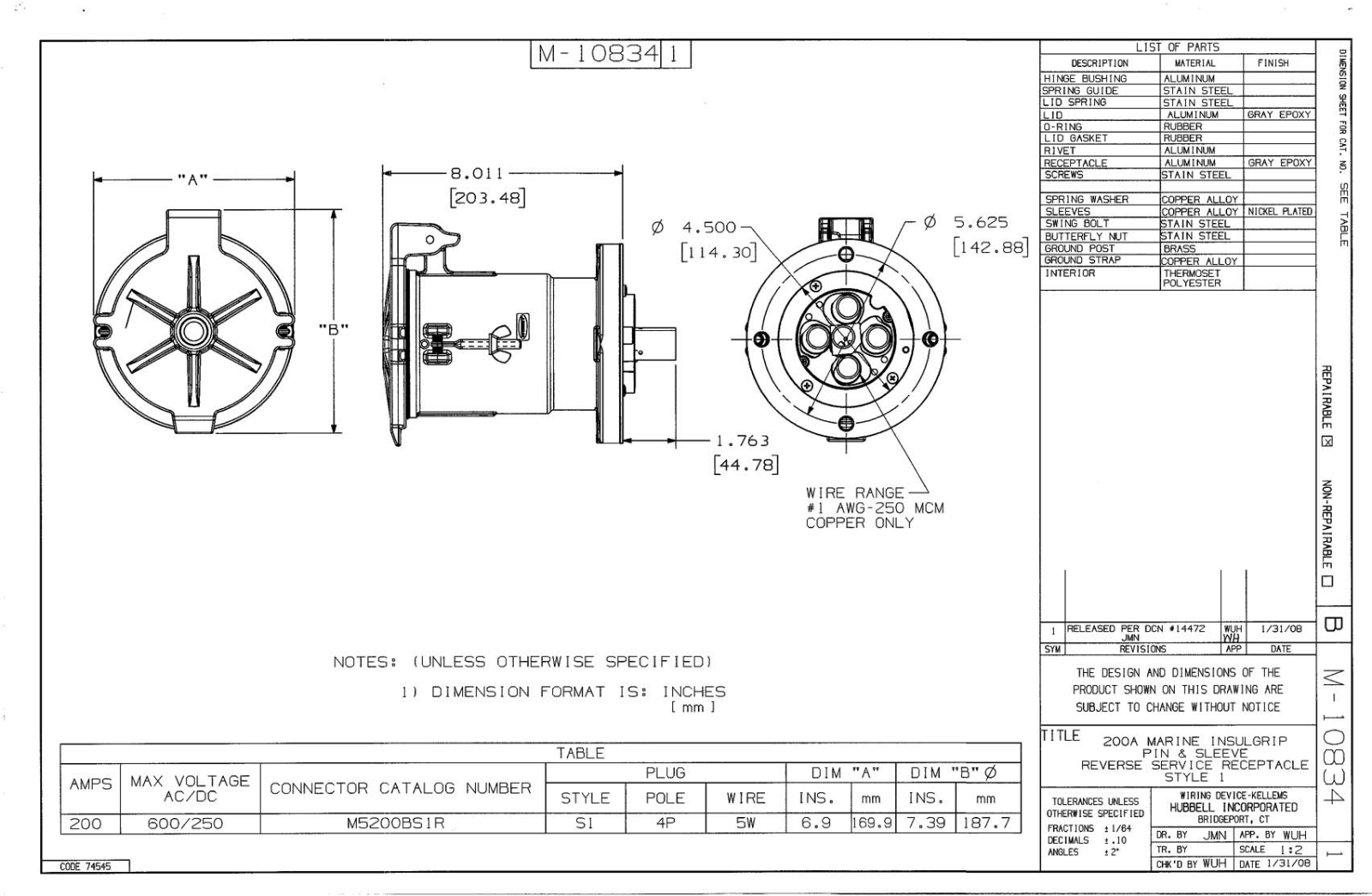 Hubbell M5200BS1R Reference Drawing