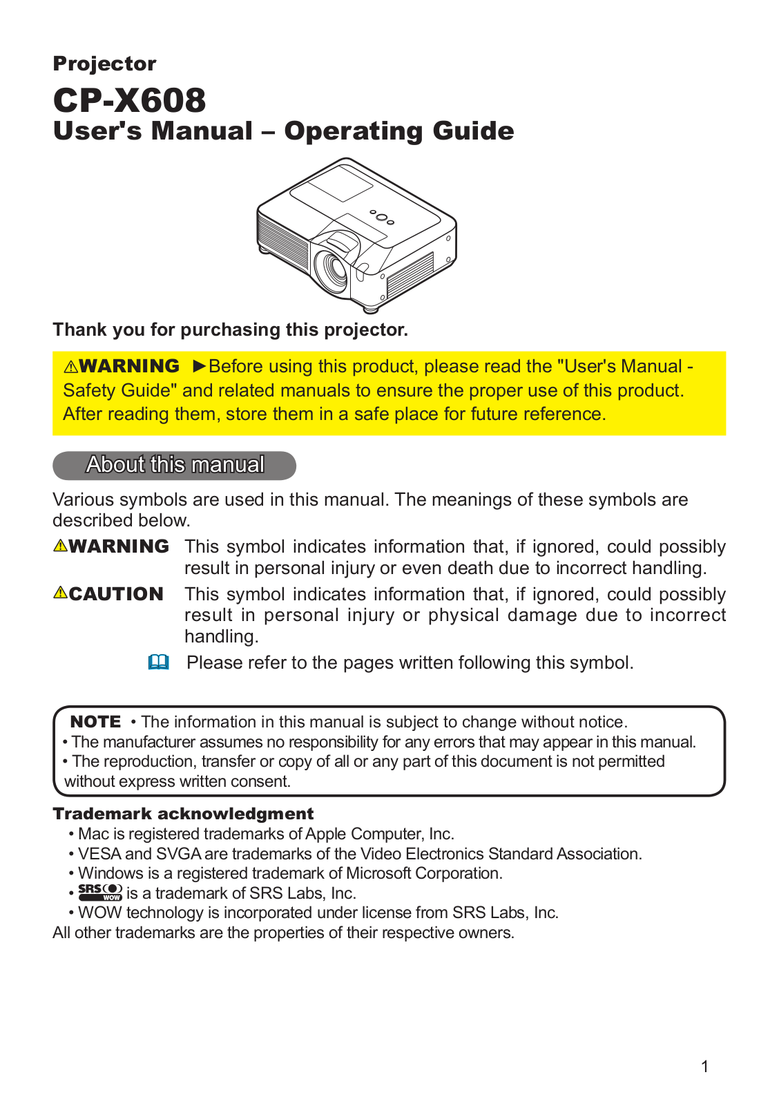 Hitachi CP-X608 User Manual