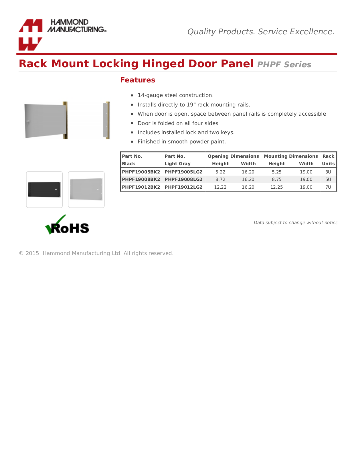 Hammond Manufacturing PHPF Series Catalog Page