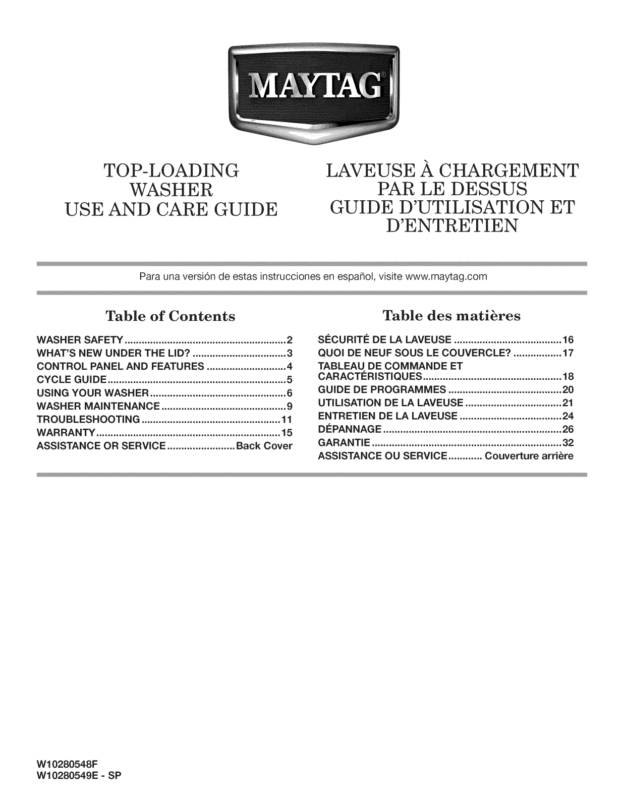 Maytag MVWC200XW3, MVWC200XW2, MVWC200XW1, MVWC200XW0, MVWC200BW0 Owner’s Manual