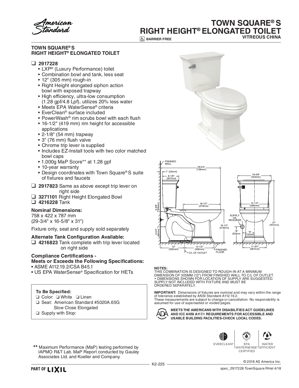 American Standard 2917228, 2917823, 4216228, 3271101 User Manual