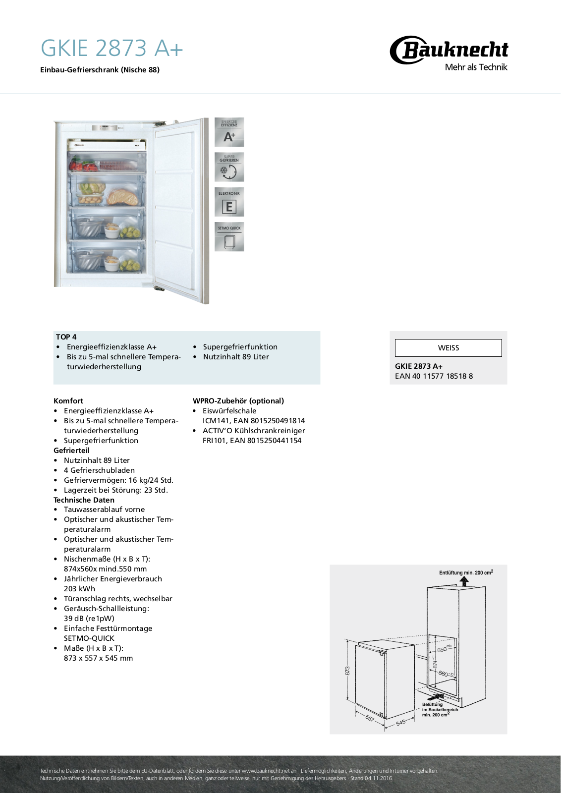 Bauknecht GKIE 2873 A+ User Manual