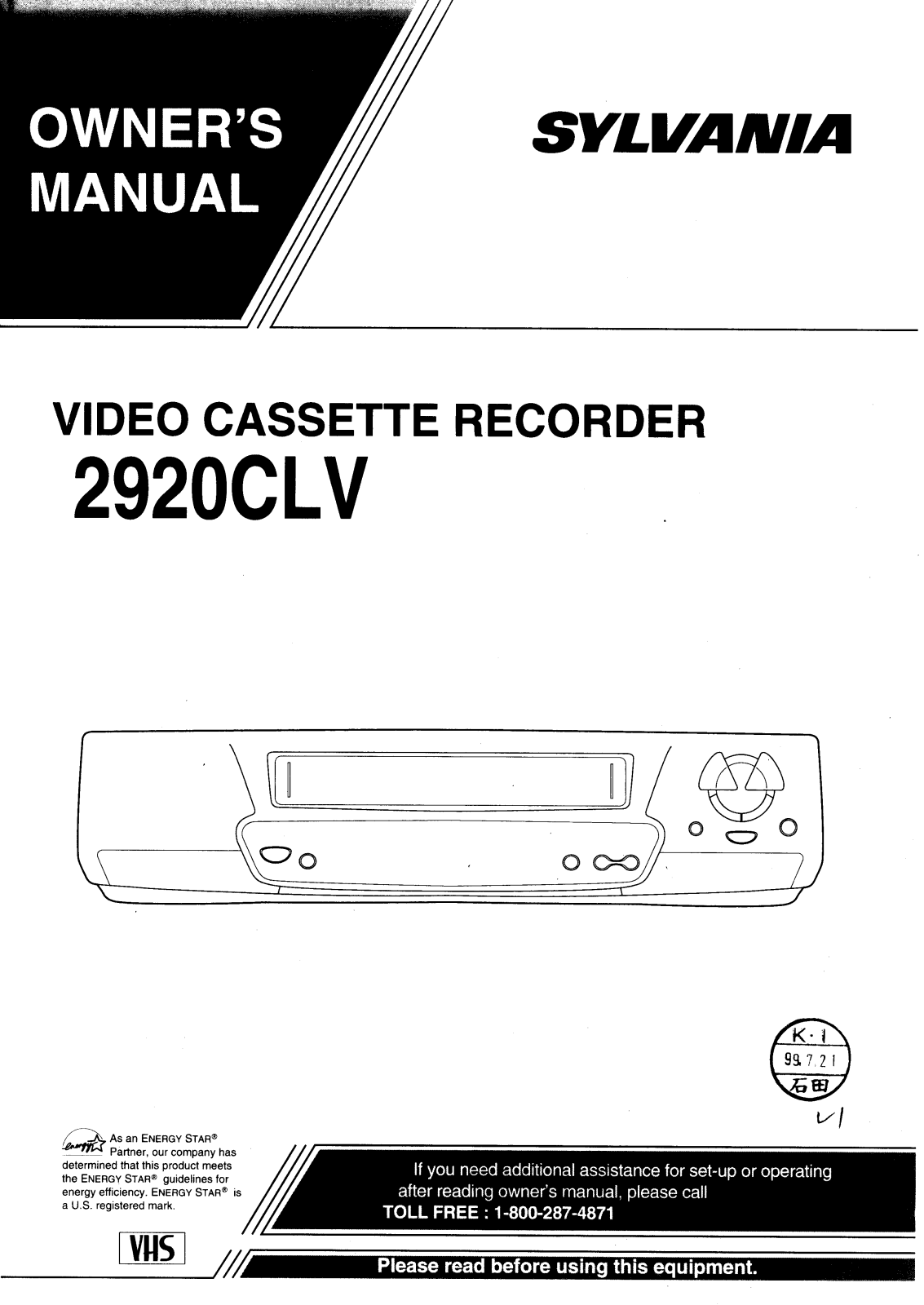 Sylvania 2920CLV User Manual