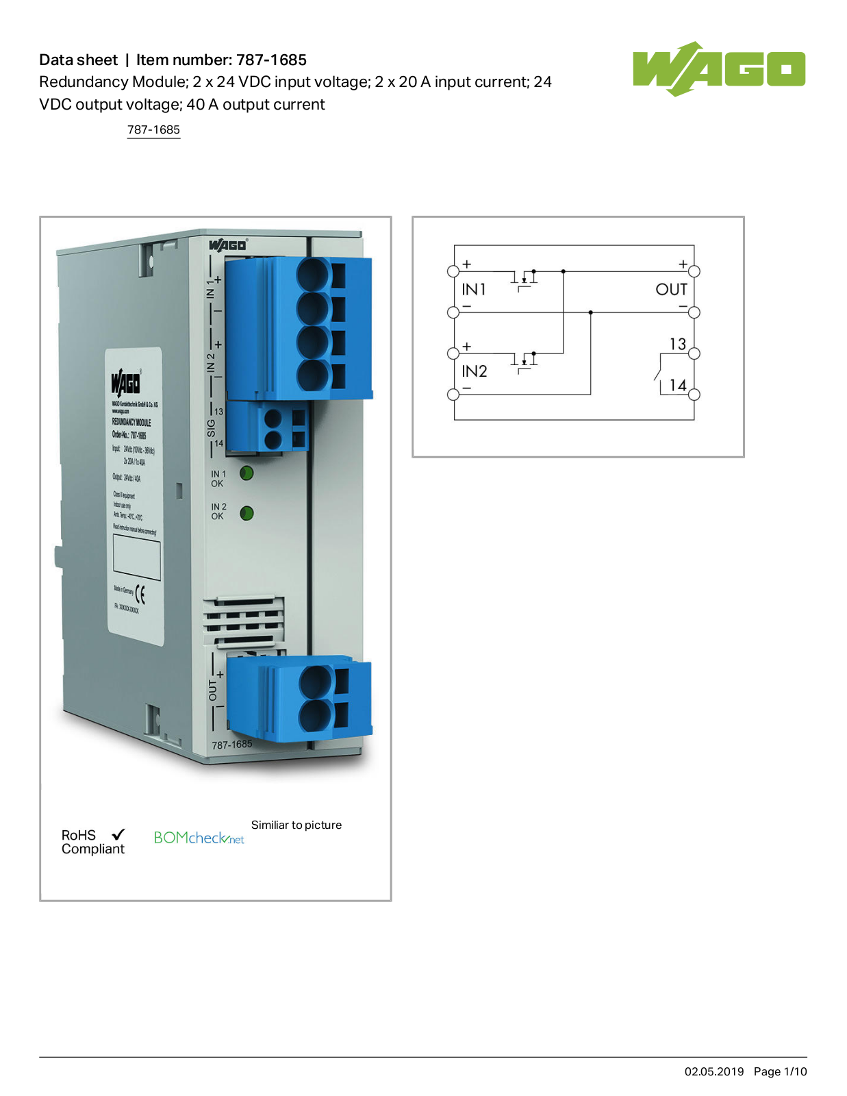 Wago 787-1685 Data Sheet