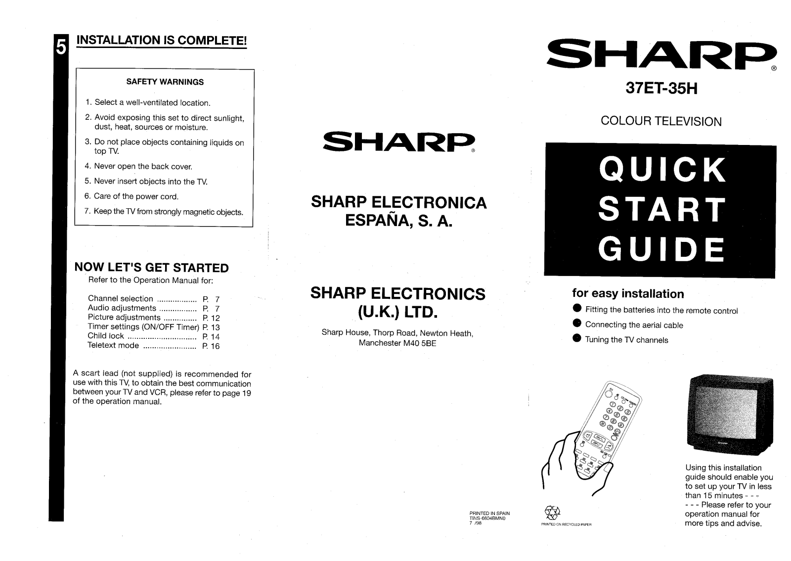 Sharp 37ET35H User Manual